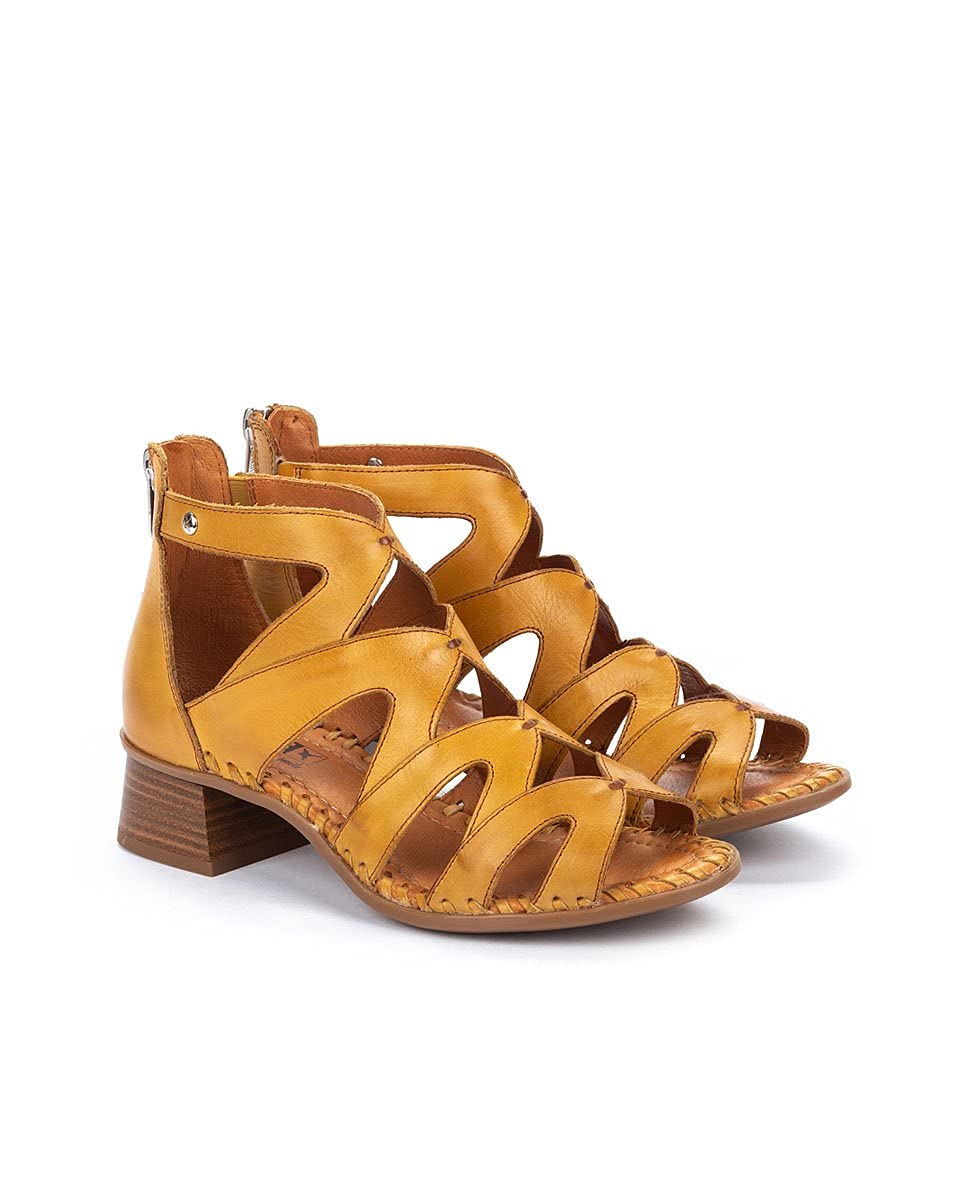 PIKOLINOS Women's Leather Heeled Sandals - Comfortable Honey Color Dress Shoes for Weddings, Parties & Summer Outfits