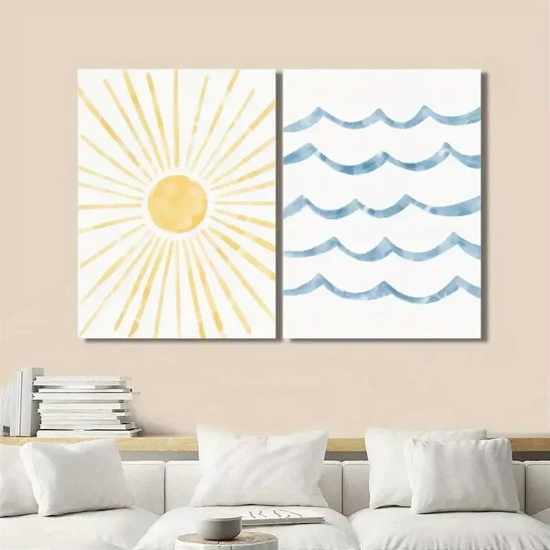 2-Piece Minimalist Watercolor Framed Canvas Wall Art - 50x75cm High-Quality Print, Ready to Hang | Australian Made | Perfect for Living Room, Bedroom & Office Decor