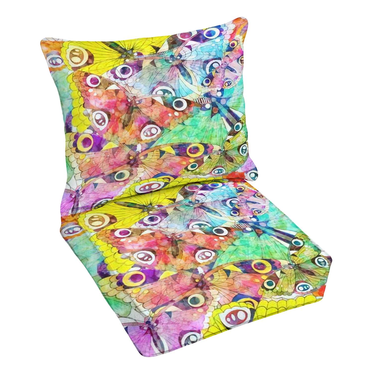Premium Outdoor Deep Seating Cushion Set with Colorful Butterfly Print - Waterproof EPS Foam Patio Furniture Cushions for Lounge Chairs - Perfect for Garden, Poolside & Conversation Areas