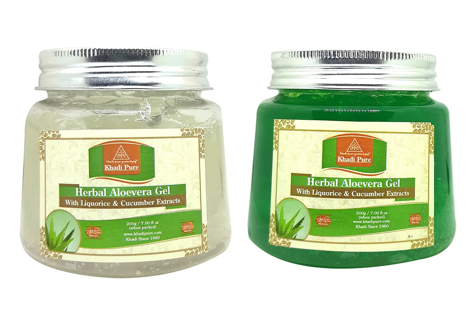 Khadi Pure White Aloe Vera Gel & Green Aloe Vera Gel (200ml Each) - Pack of 2 | Organic Aloe Vera for Skin & Hair Care | Perfect for Sunburn Relief, Moisturizing & Scalp Treatment