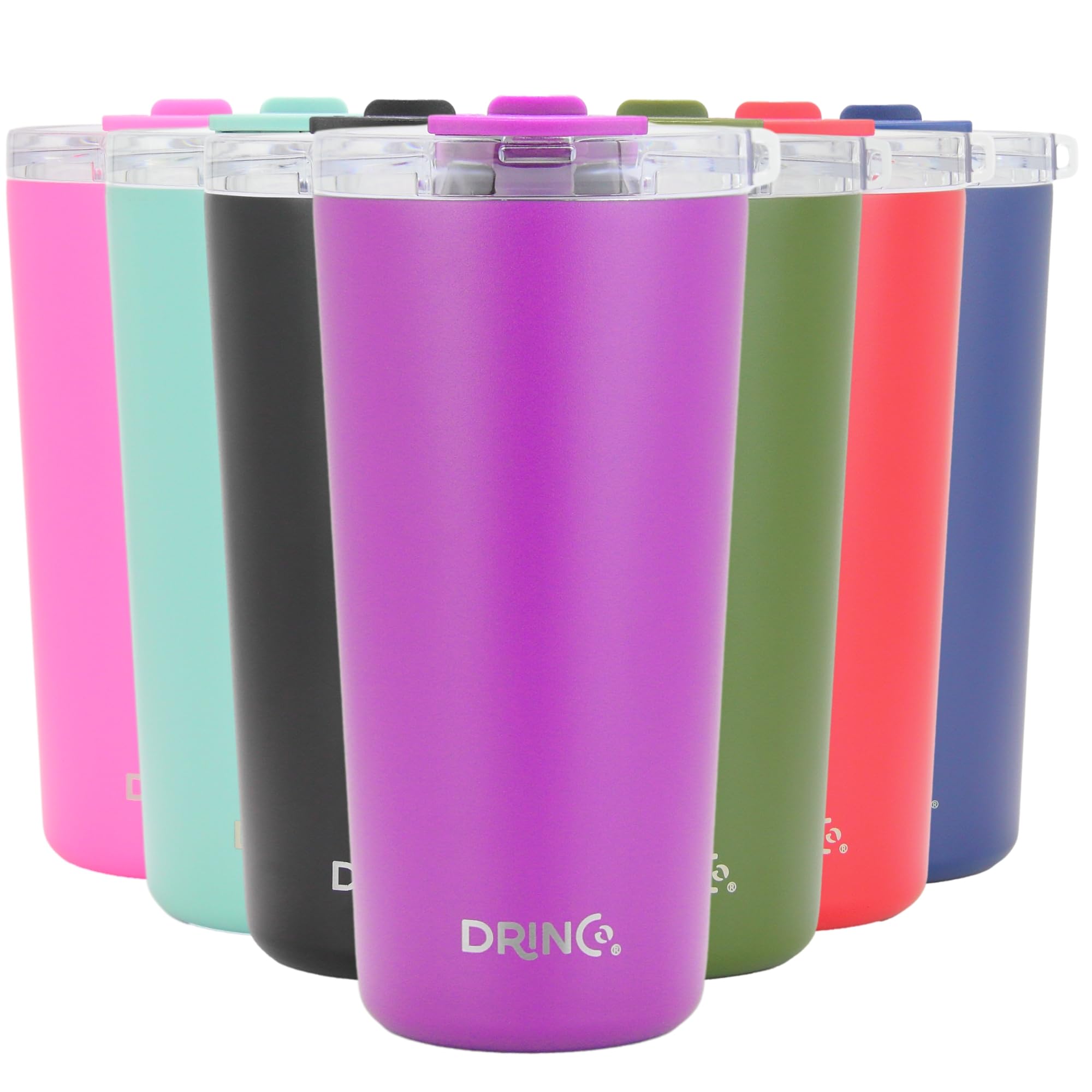 Drinco 20 oz Stainless Steel Tumbler with Lid - Double Wall Vacuum Insulated Travel Mug for Hot & Cold Drinks - Includes 2 Reusable Straws - Deep Purple - Perfect for Office, Gym, Hiking & Outdoor Activities