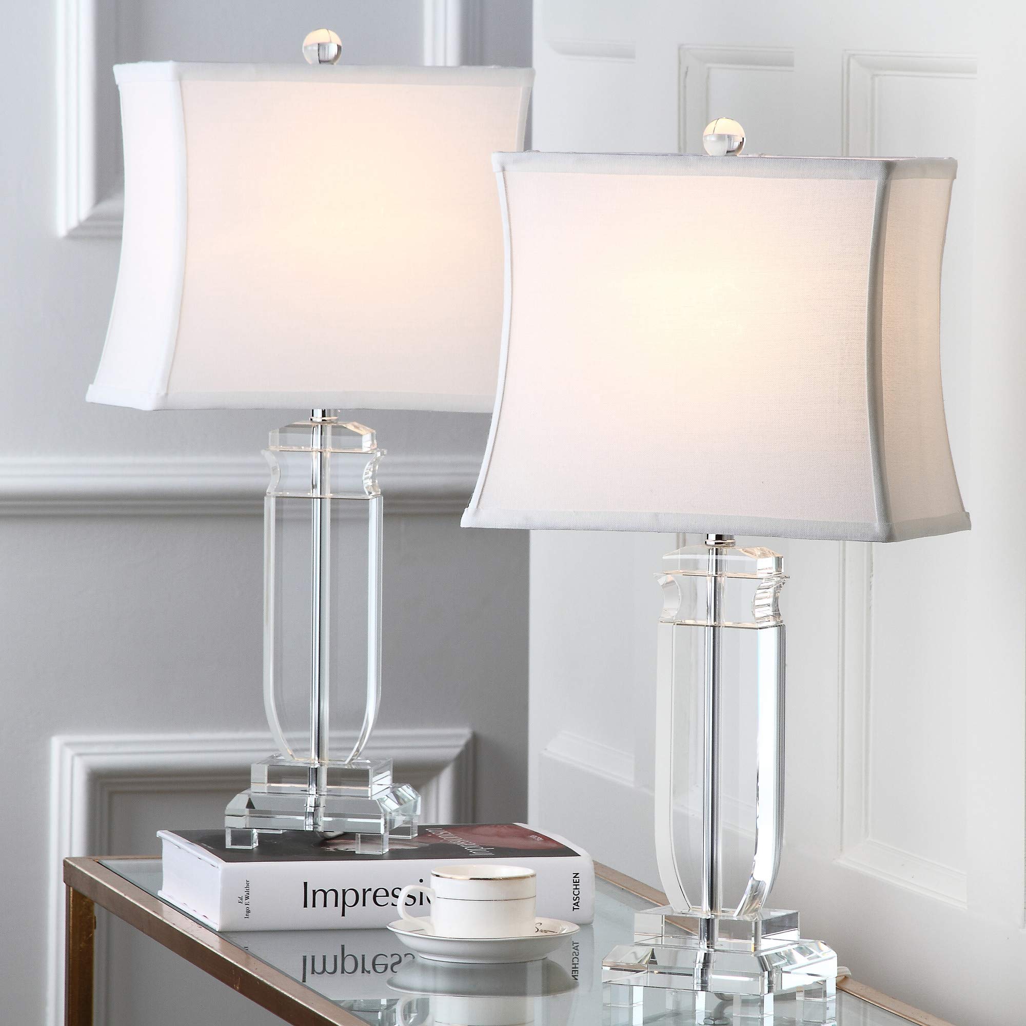 SAFAVIEH Olympia Crystal 24-inch Table Lamp Set of 2 with LED Bulbs - Modern Bedside Lighting for Bedroom, Living Room & Home Office - Perfect for Nightstands, Desks and Reading Nooks