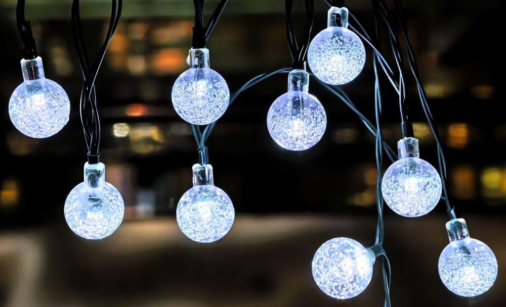 Solar Powered String Lights Outdoor - 20ft Waterproof 30 LED Crystal Globe Fairy Lights with 8 Lighting Modes for Backyard, Patio, Garden, Wedding & Christmas Decorations (White) - Perfect for Holiday Parties, Romantic Evenings and Outdoor Ambiance