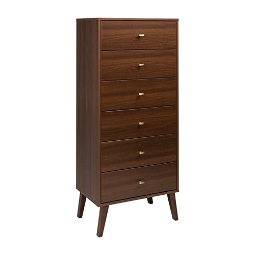 Mid-Century Modern 6-Drawer Tall Dresser - Cherry Wood Bedroom Chest, 16