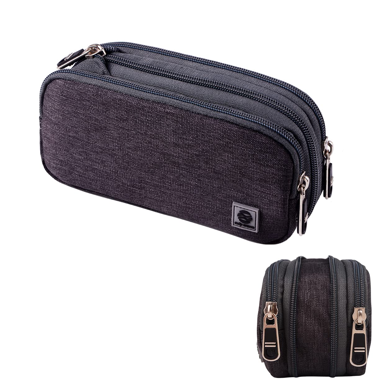 Expandable Canvas Pencil Case - 3 Zipper School Pouch for Teens & Kids - Grey