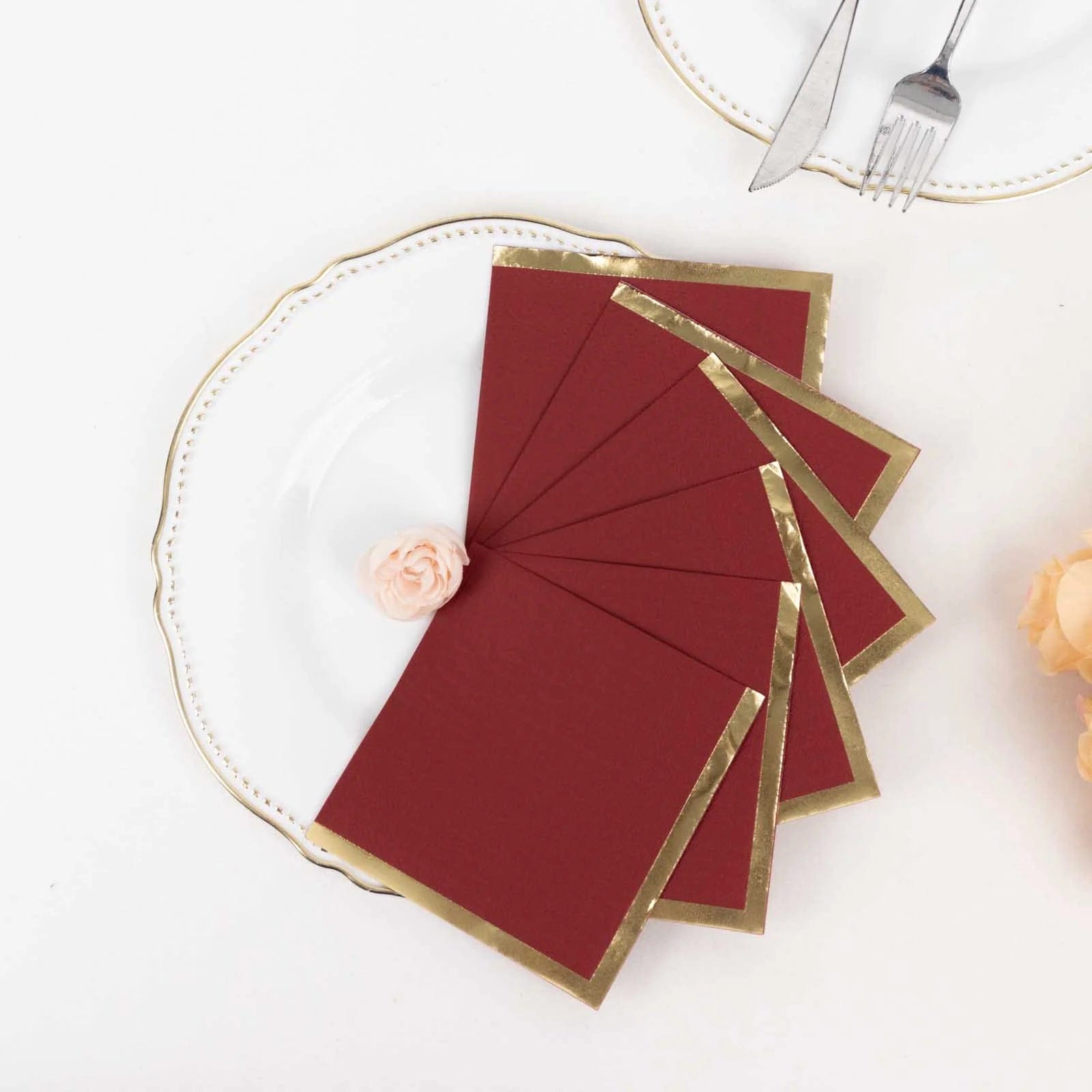 50 Soft 2-Ply Disposable Dinner Cocktail Napkins with Gold Foil Edge - Elegant Party Tableware for Weddings, Events & Home Entertaining