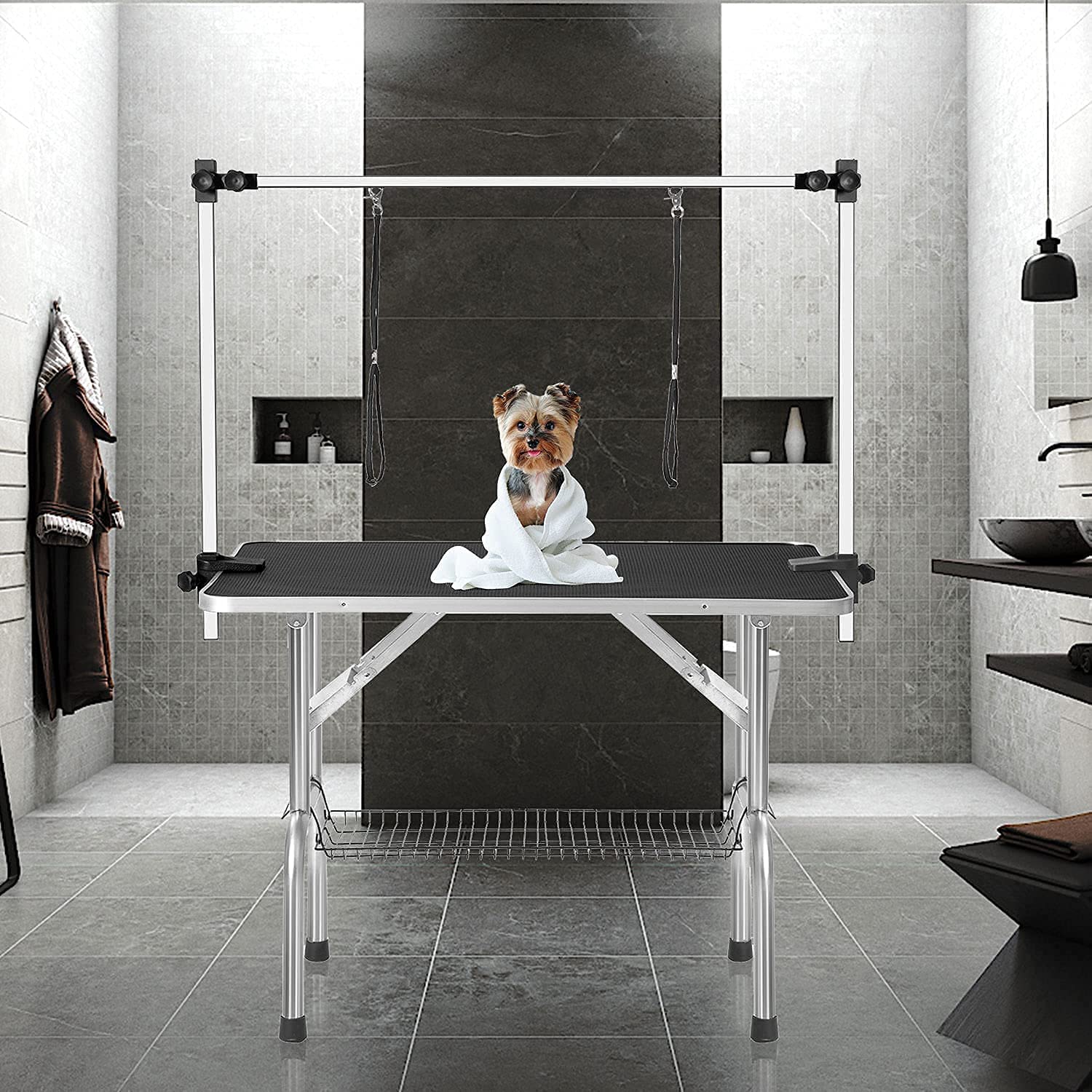 **Heavy Duty Adjustable Pet Grooming Table with Arm, Noose & Mesh Tray – 36