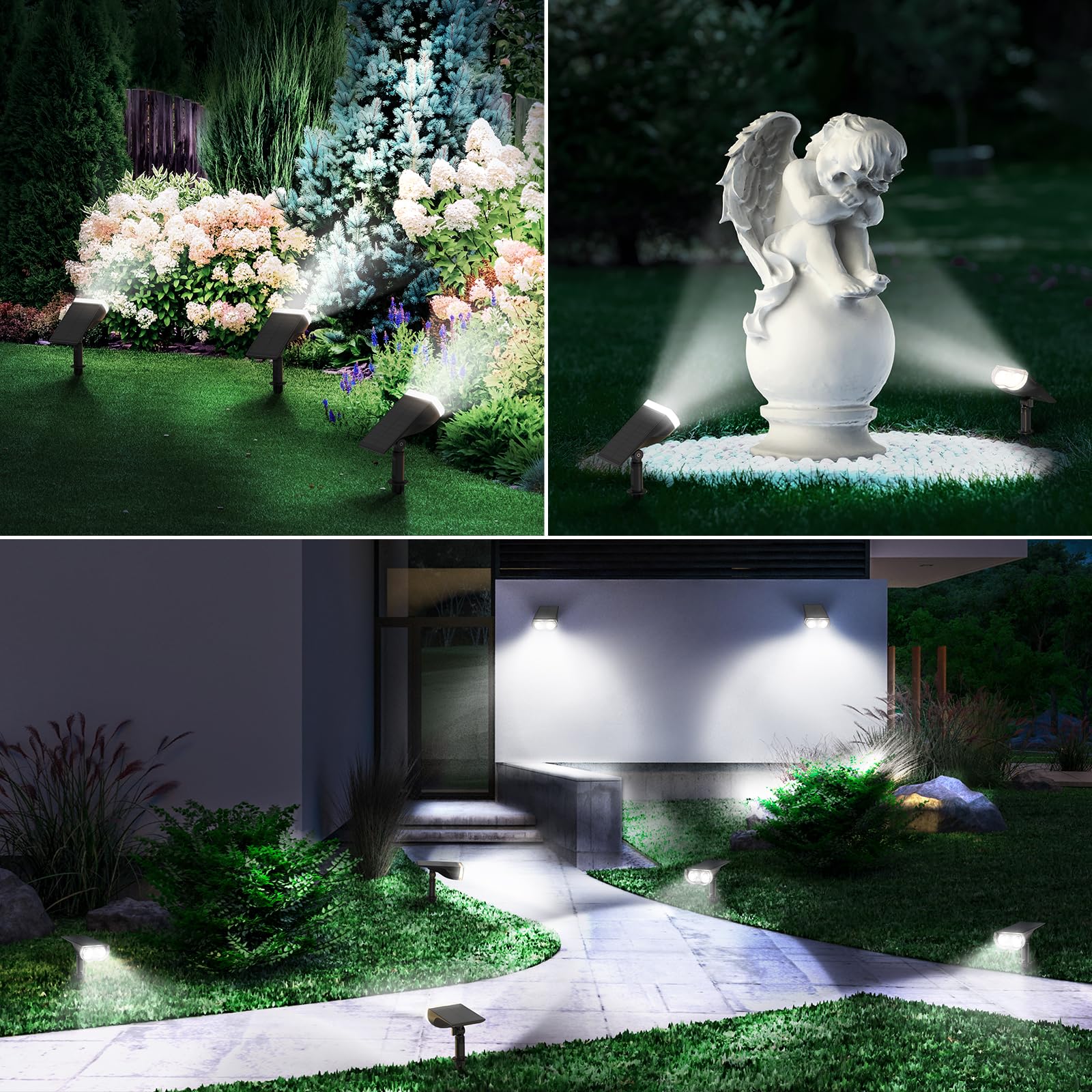 Linkind StarRay Solar Spot Lights Outdoor - 4 Pack IP67 Waterproof Landscape Lighting, 6500K Daylight Solar Powered Garden Lights with Dusk-to-Dawn Sensor | Perfect for Yard, Pathway, Deck & Patio Illumination
