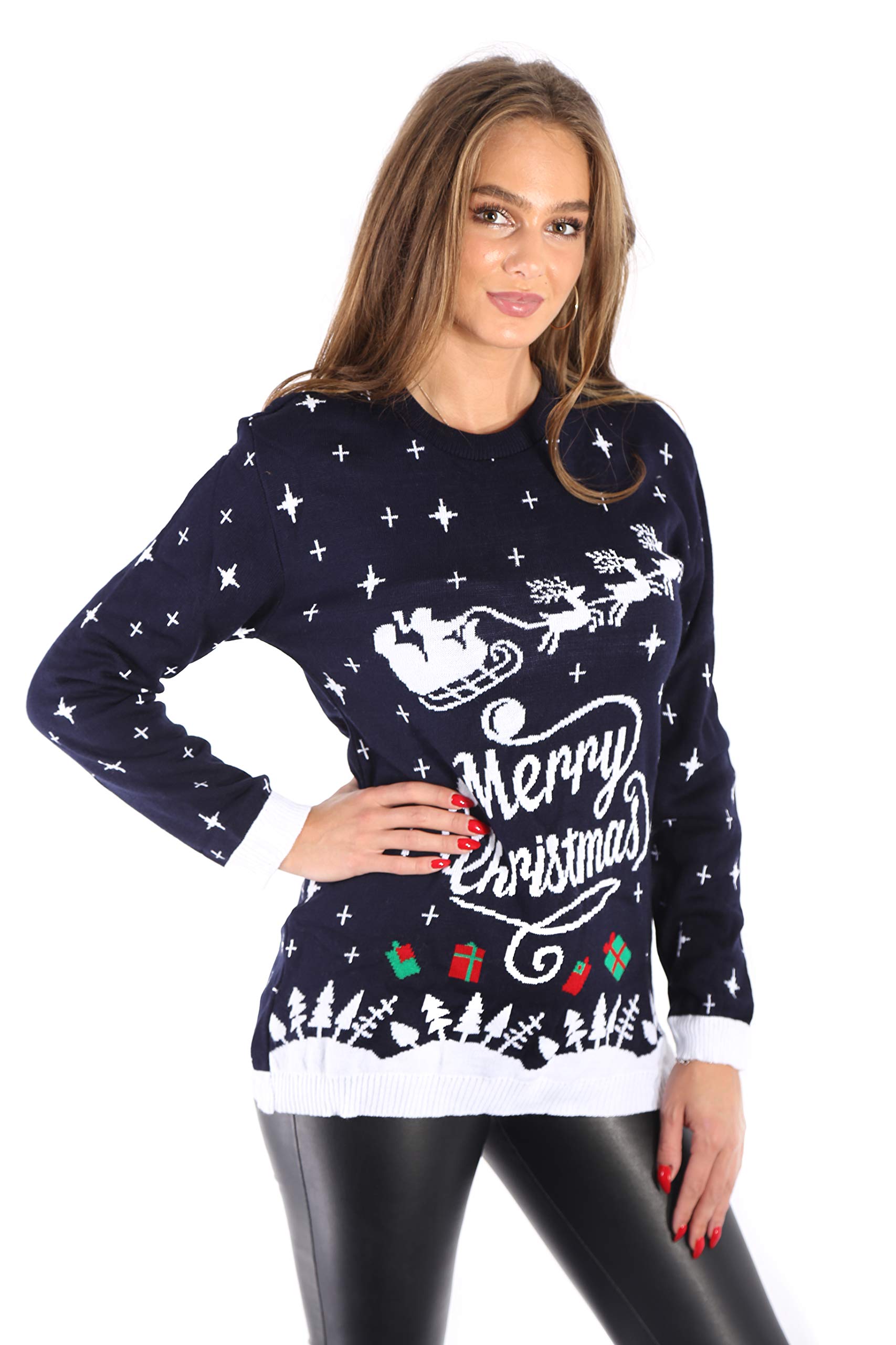 mymixtrendz Women's Merry Christmas Knitted Jumper Dress - Festive Reindeer Winter Sweater for Holiday Parties & Family Gatherings