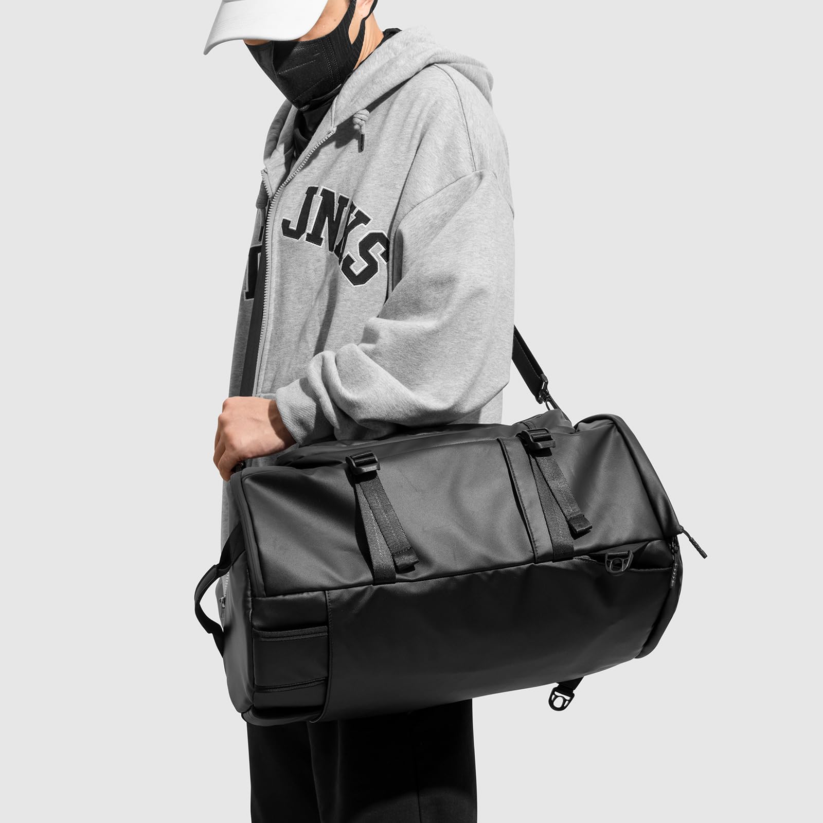 Gym Duffle Backpack with Shoe Compartment - 4-Way Carry Travel Backpack for Men & Women - Waterproof Multi-Functional Weekender Bag for Fitness, Gym, Travel, Camping & Motorcycle Helmet Storage - Perfect for Workouts, Weekend Trips & Outdoor Adventures
