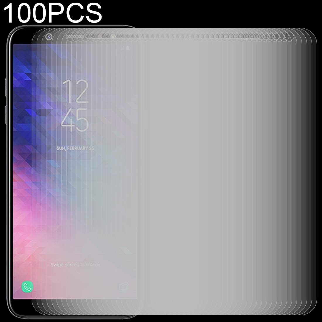 HUFAN 100-Pack 0.26mm Ultra-Thin 9H Hardness 2.5D Tempered Glass Screen Protector for Samsung Galaxy A6+ (2018) - Anti-Scratch, Bubble-Free, HD Clear Protection (Perfect for Everyday Use, Gaming, and Work)