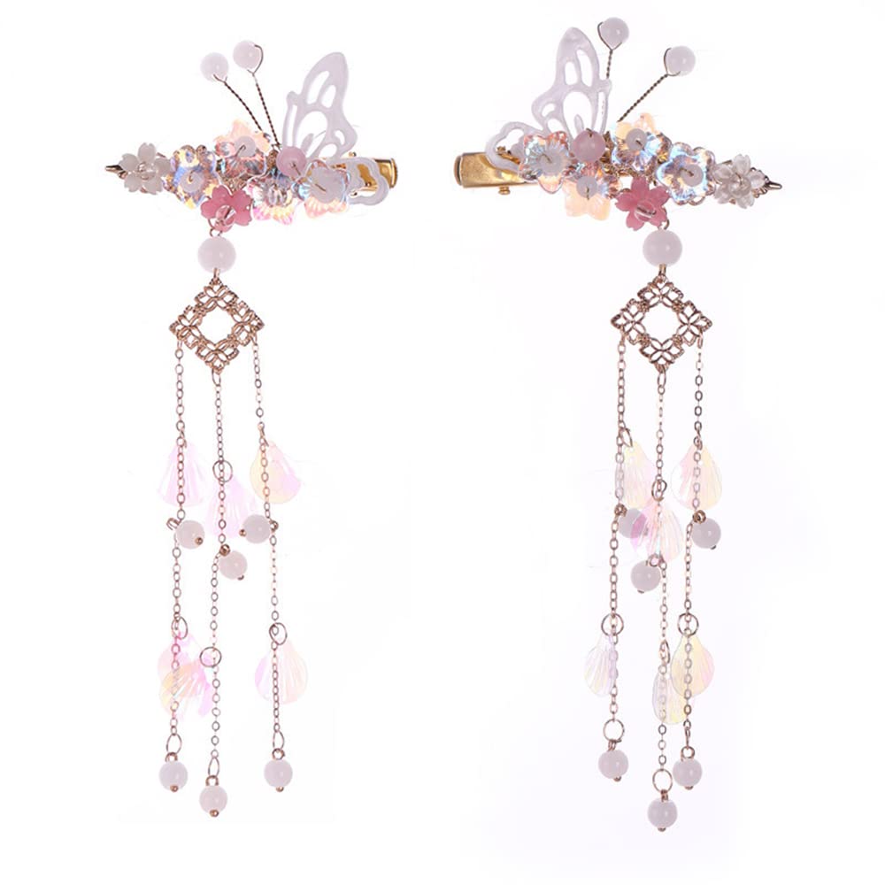 Vintage Shell Tassel Hair Pins - Retro Crystal Flower & Butterfly Hair Clips for Women - Elegant Hair Accessories for Weddings, Parties & Everyday Style (MGPFERD)