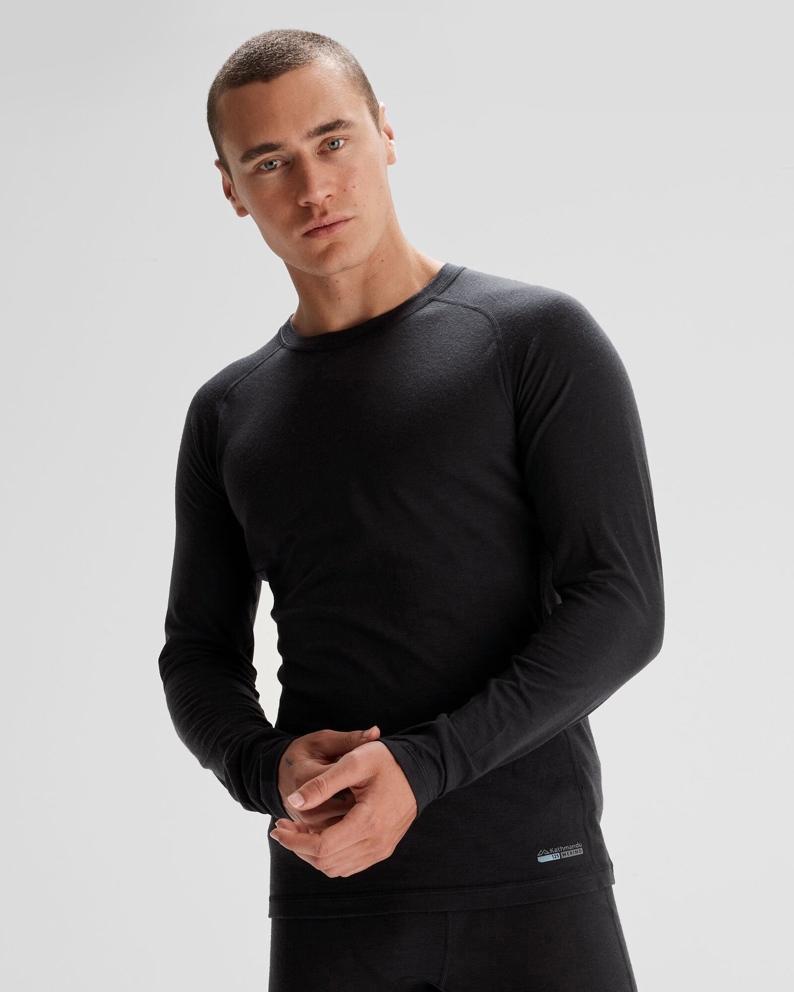 Men's K Merino 125 Baselayer Top - Black Stingray | Lightweight Merino Wool Base Layer for Hiking, Skiing & Outdoor Activities