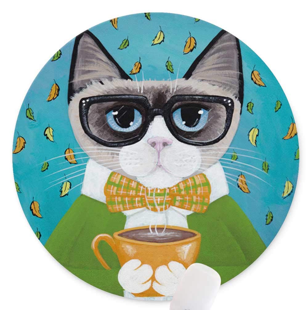 Premium Round Mouse Pad - Non-Slip Rubber Base, Cute Coffee & Cat Design - 7.9 Inch Gaming Mouse Mat for PC, Laptop, Home & Office Use (Perfect Gift for Gamers & Cat Lovers)