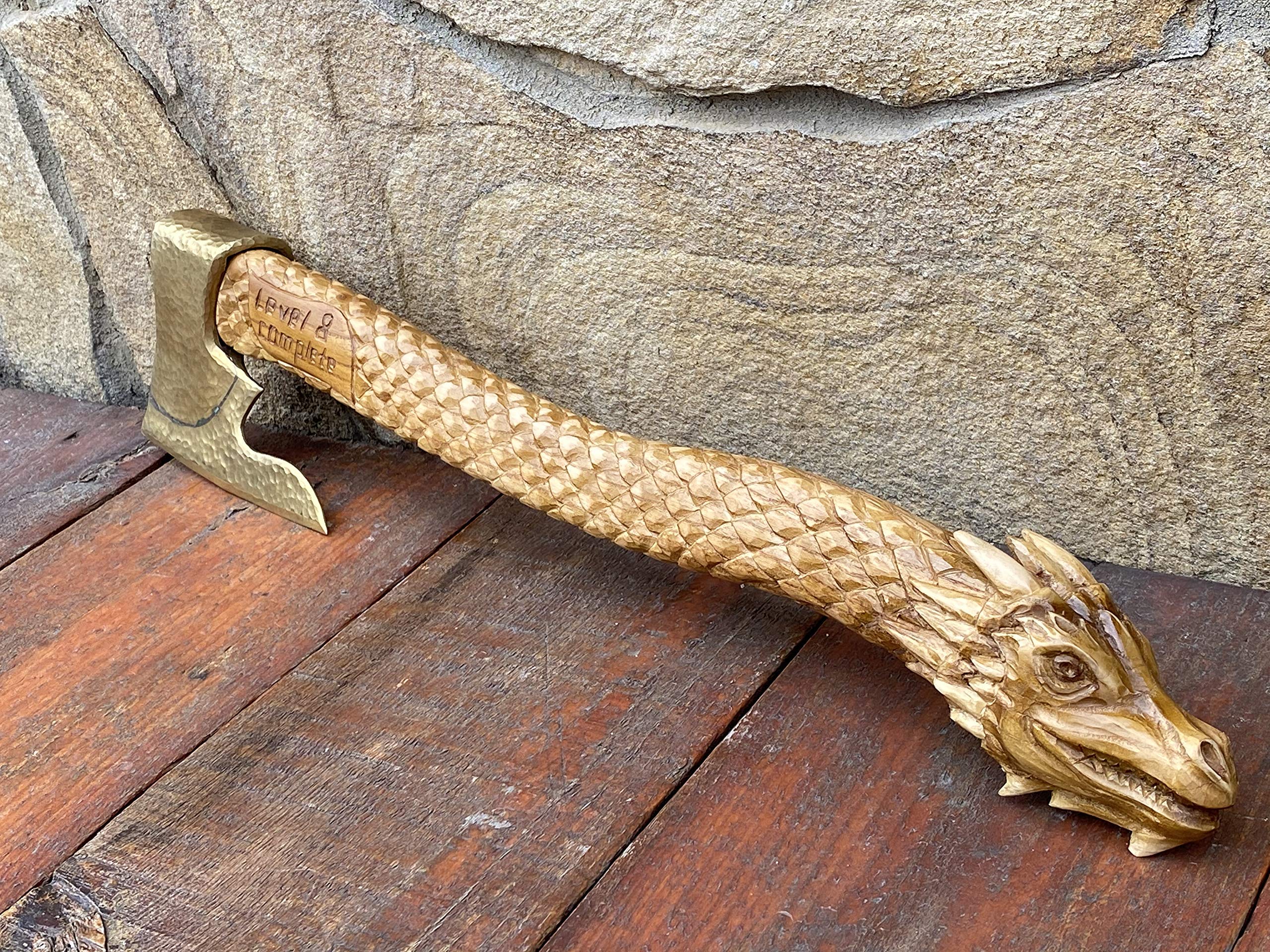 Handcrafted Bronze Axe - Unique 8th & 19th Anniversary Gift for Men - Dragon Engraved Collectible - Perfect for Medieval Enthusiasts & Home Decor