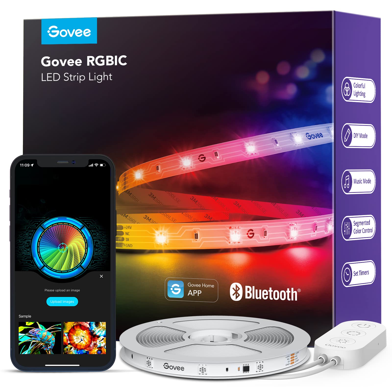 Govee RGBIC Smart LED Strip Lights 16.4ft - Bluetooth App Controlled Color Changing Lights with Music Sync for Bedroom, Gaming Room & Home Decor - DIY Multi-Color Lighting for Parties, Holidays and Mood Setting