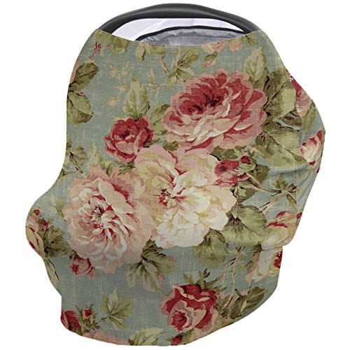 Baby Nursing Cover & Nursing Poncho - Multi-Use Breastfeeding Cover for Car Seat, Stroller, Shopping Cart - 360° Full Privacy Nursing Scarf with Retro Peony Flower Design - Perfect for Nursing in Public, Travel, and Outdoor Activities