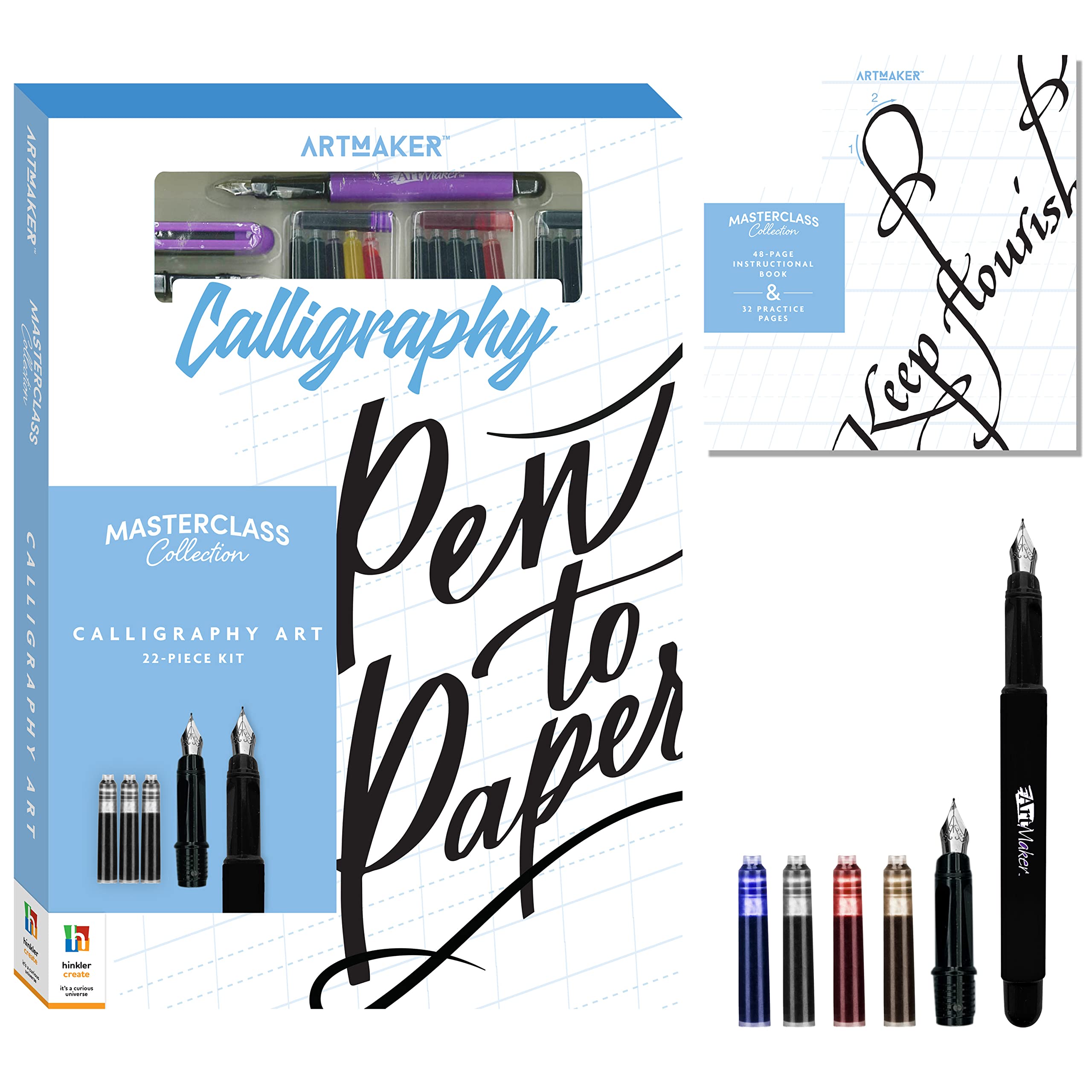 Art Maker Masterclass Collection: Complete Calligraphy Kit for Beginners to Advanced - Premium Calligraphy Pens, Ink & Guide Book - DIY Hand Lettering & Modern Calligraphy Supplies - Perfect for Wedding Invitations, Gift Wrapping & Home Decor