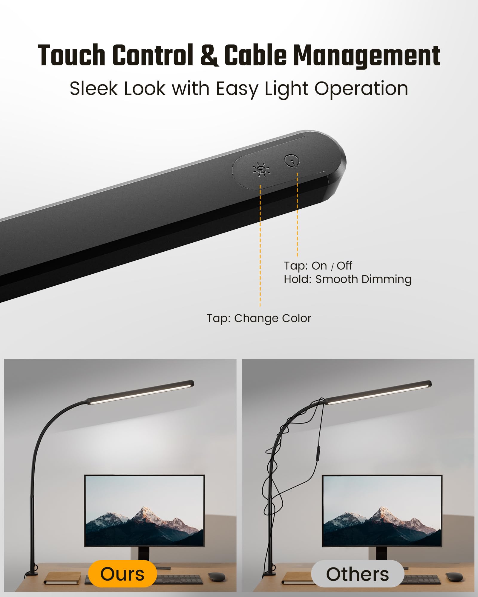 **SuperDanny Eye-Caring LED Desk Lamp - 360° Adjustable Gooseneck, Touch Control, 3 Light Modes & Dimmable - Perfect for Home Office, Study, Dorm & Reading (Black)**    *(Ideal for late-night work, studying, crafting, or cozy reading - reduces eye strain with flicker-free lighting!)*