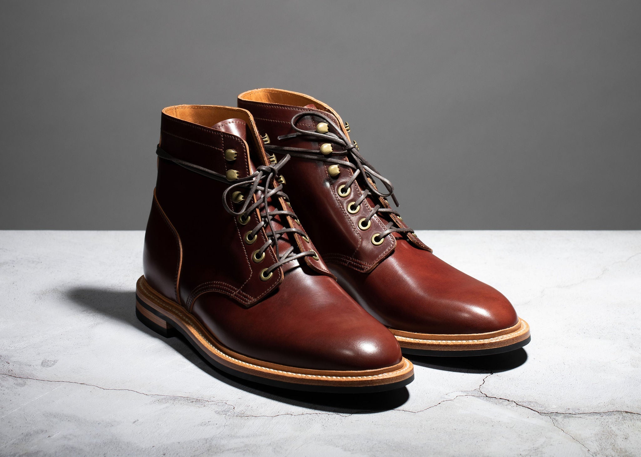Premium Diesel Boots in Garnet Shell Cordovan Leather - Durable & Stylish Men's Work Boots for Outdoor, Hiking & Casual Wear