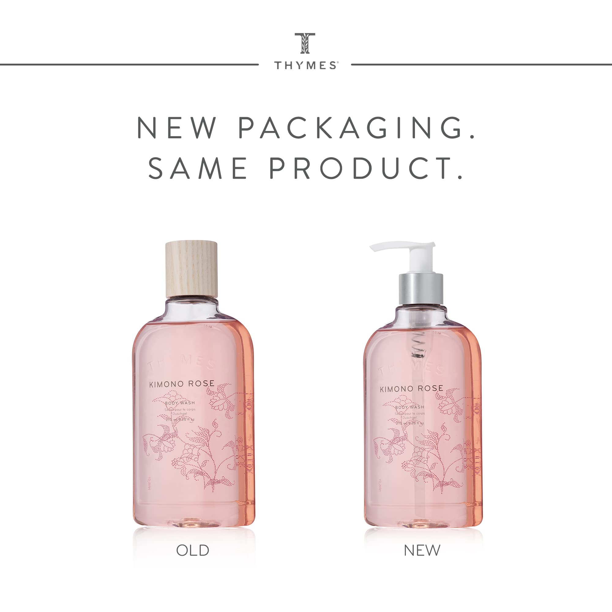 Thymes Kimono Rose Body Wash with Pump - Moisturizing Liquid Soap for Bath & Shower - Floral Scented with Rose, Peony & Jasmine - 9.25 fl oz | Perfect for Daily Skincare Routine & Spa-Like Relaxation at Home