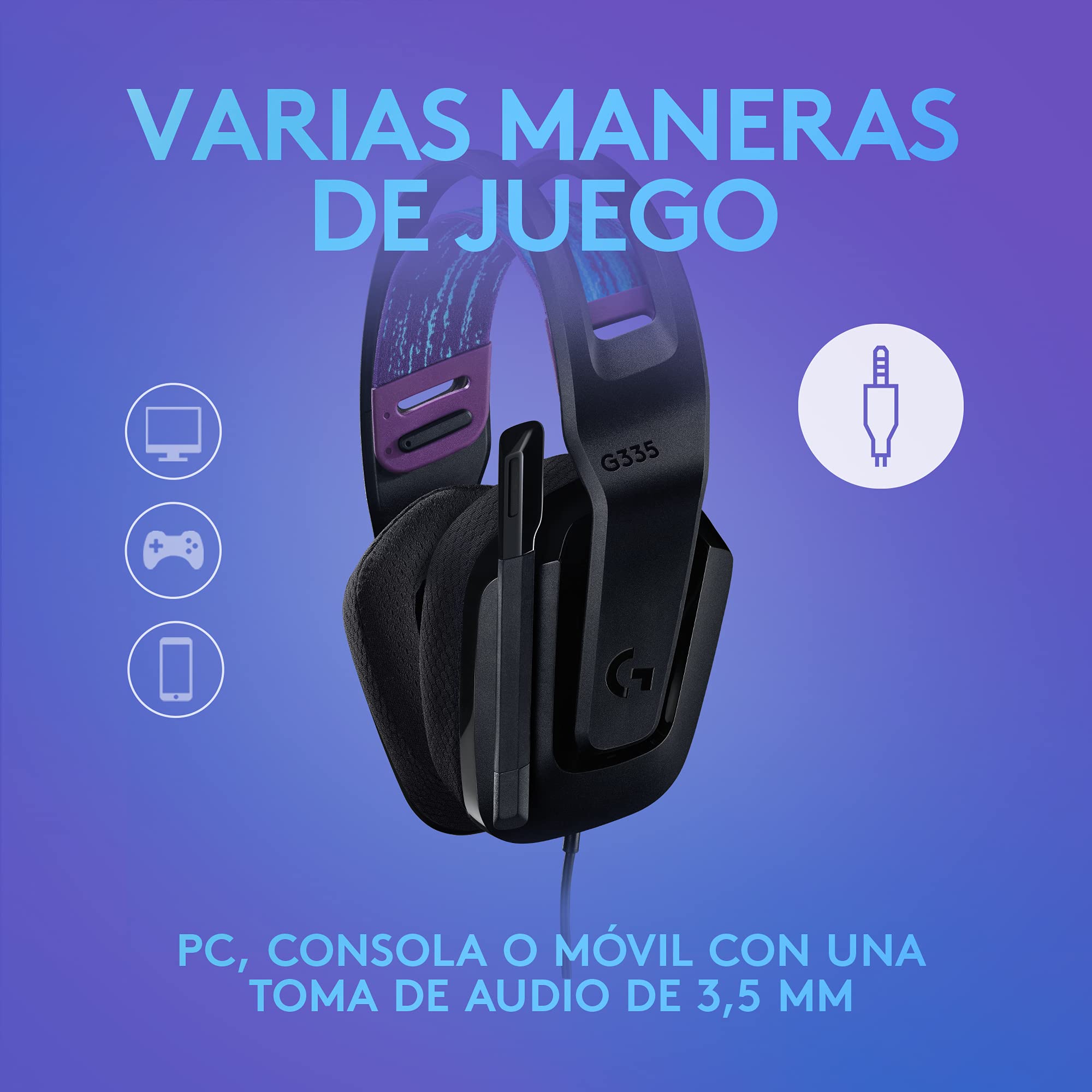 Logitech G335 Wired Gaming Headset with Flip-to-Mute Mic - Lightweight Over-Ear Headphones with Memory Foam Earpads, 3.5mm Audio Jack - Compatible with PC, PS4, PS5, Xbox, Nintendo Switch (Renewed, Black) - Perfect for Gaming, Streaming & Online Classes