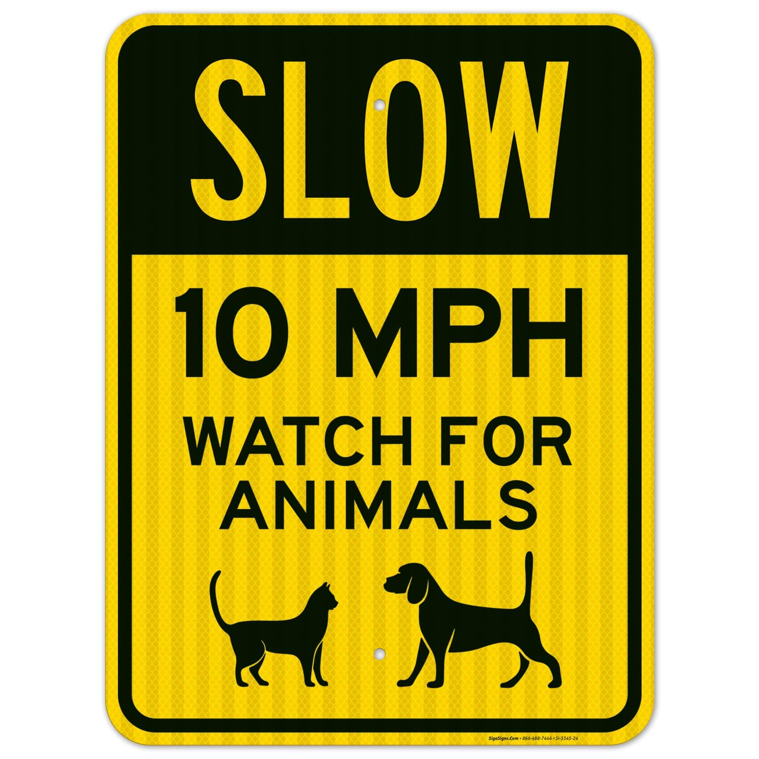 Slow 10 MPH Watch for Animals Sign - 18x24 Inches Reflective Traffic Sign - 3M EGP .080 Aluminum - Fade Resistant for Indoor & Outdoor Use - Made in USA - Perfect for School Zones, Rural Roads & Wildlife Areas