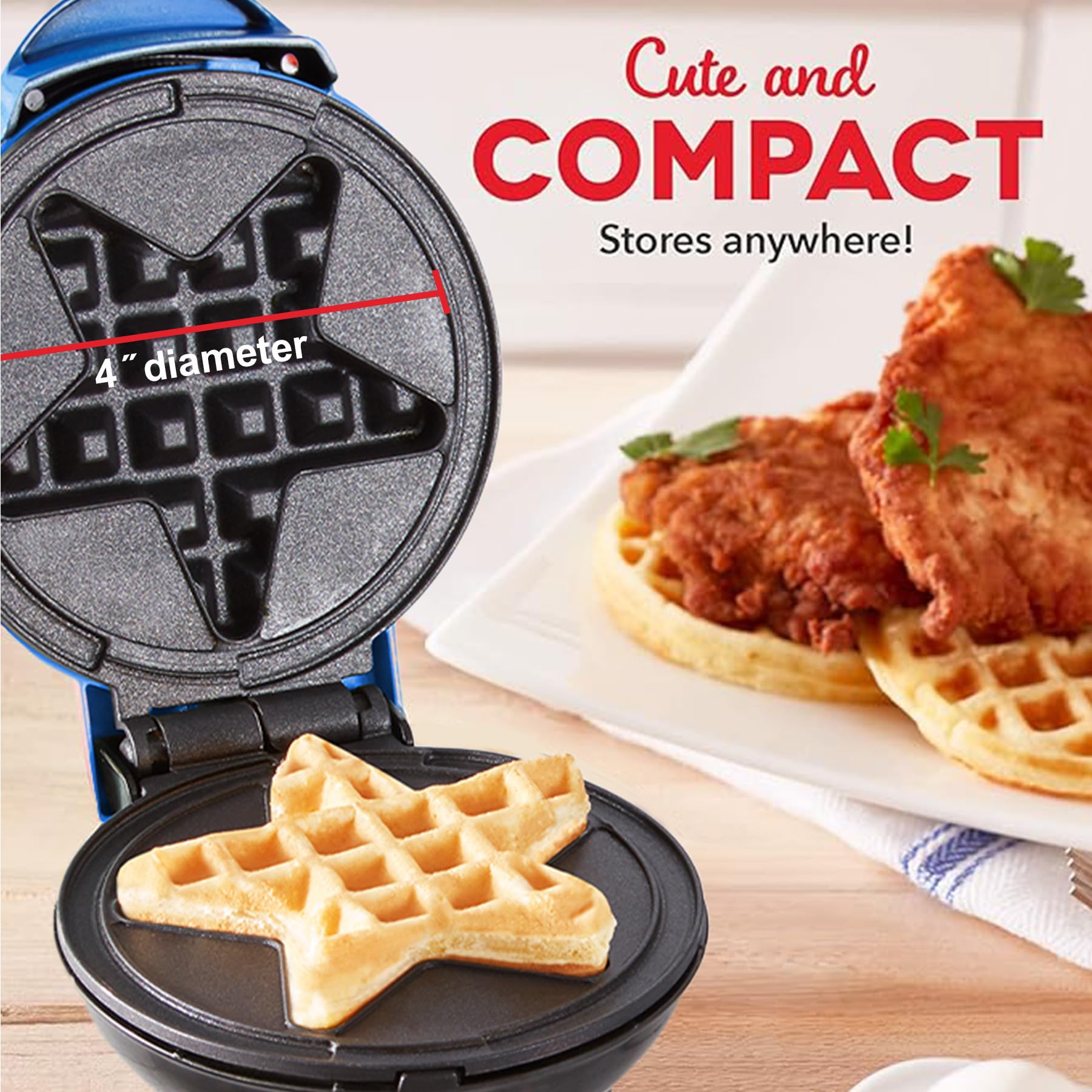 Dash Star Mini Waffle Maker - Navy Blue | Compact & Fast Waffle Maker for Breakfast, Snacks & Desserts | Perfect for Home, Office & Dorm Use