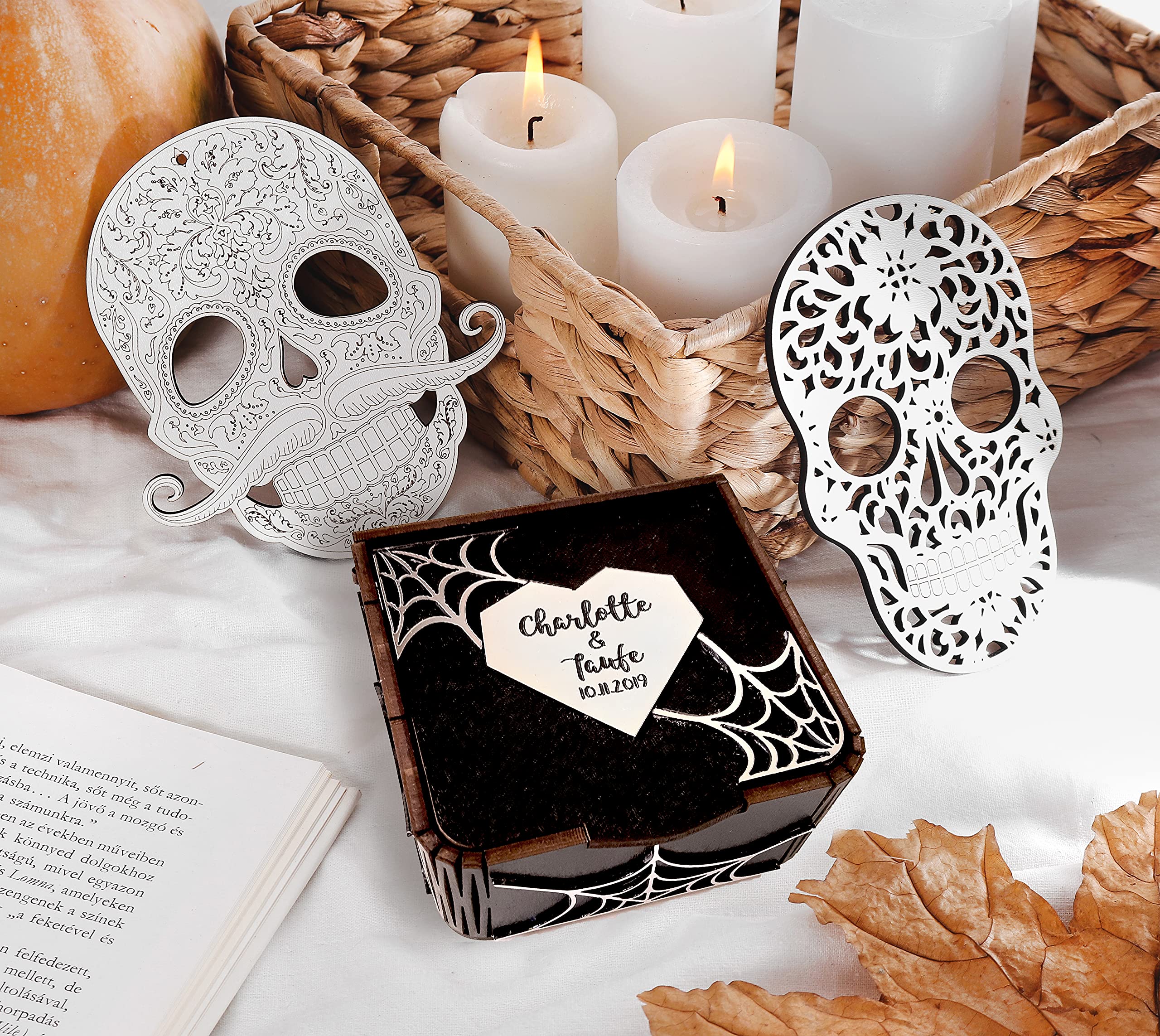 Gothic Wooden Cobweb Ring Box for Halloween Wedding - Elegant Ring Bearer Box with 'Til Death Do Us Part' Engraving - Perfect for Gothic Wedding Decorations & Spooky Reception Decor