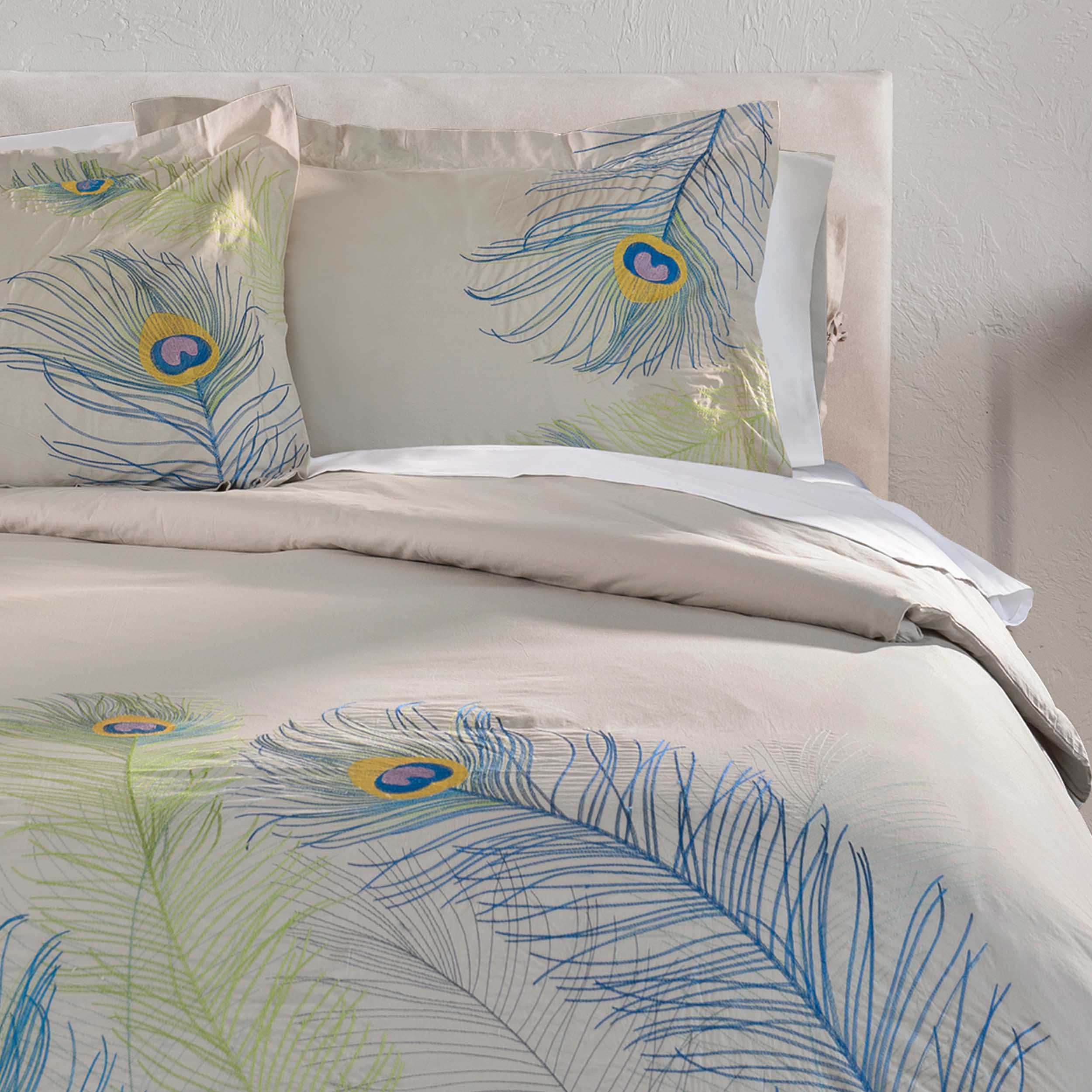Peacock Cotton Embroidered Duvet Cover Set - King Size Luxury Bedding with Pillowcases - Elegant Bohemian Style for Master Bedroom Decor