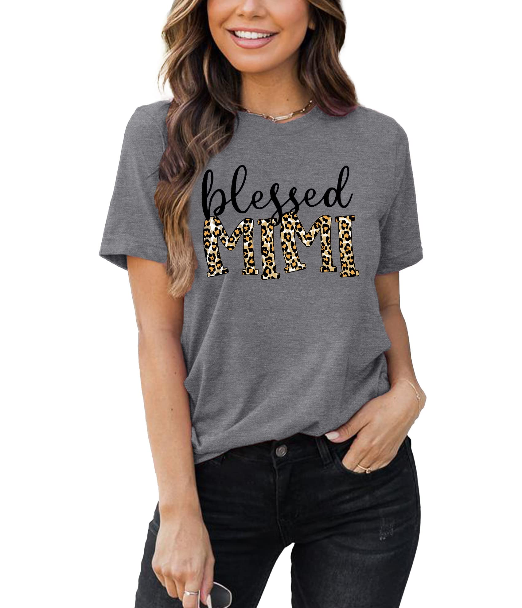 Blessed Mimi Graphic T-Shirts for Women - Cute Leopard Print Grandma Tees, Comfortable Cotton Tops - Perfect for Mother's Day Gifts, Casual Wear & Family Gatherings