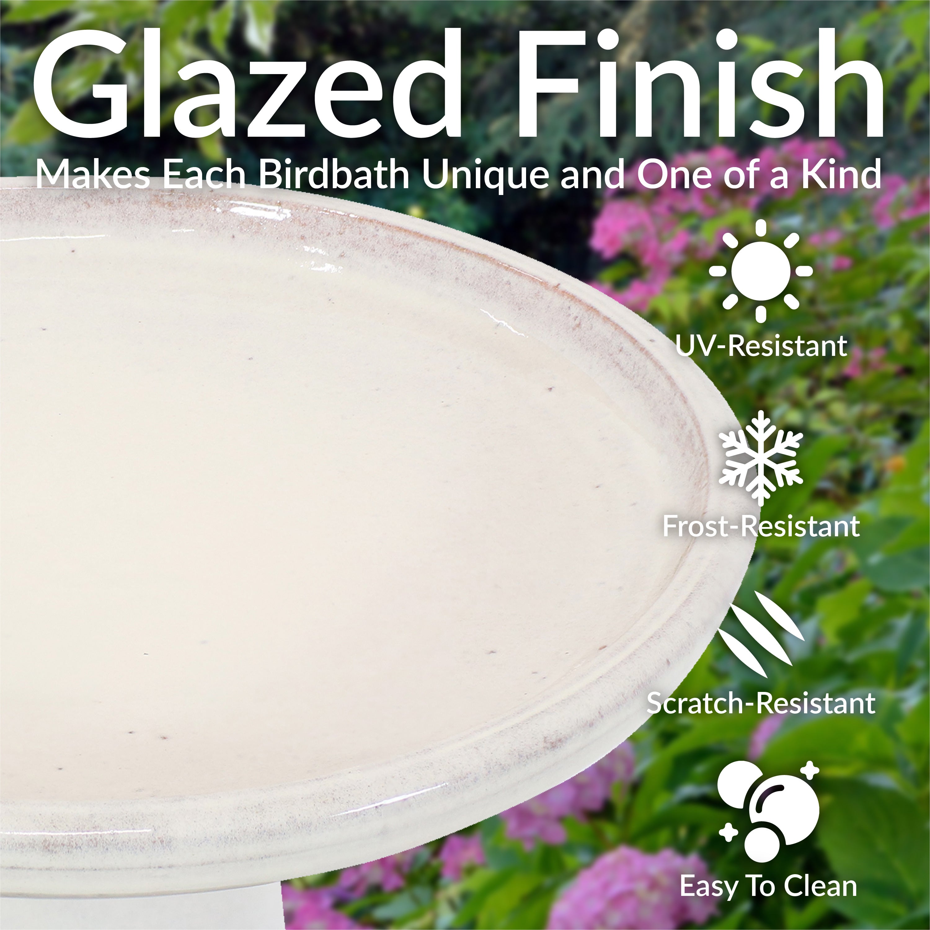 Sunnydaze 18 Inch Glazed Ceramic Outdoor Bird Bath - Garden Decor for Attracting Birds & Enhancing Outdoor Spaces