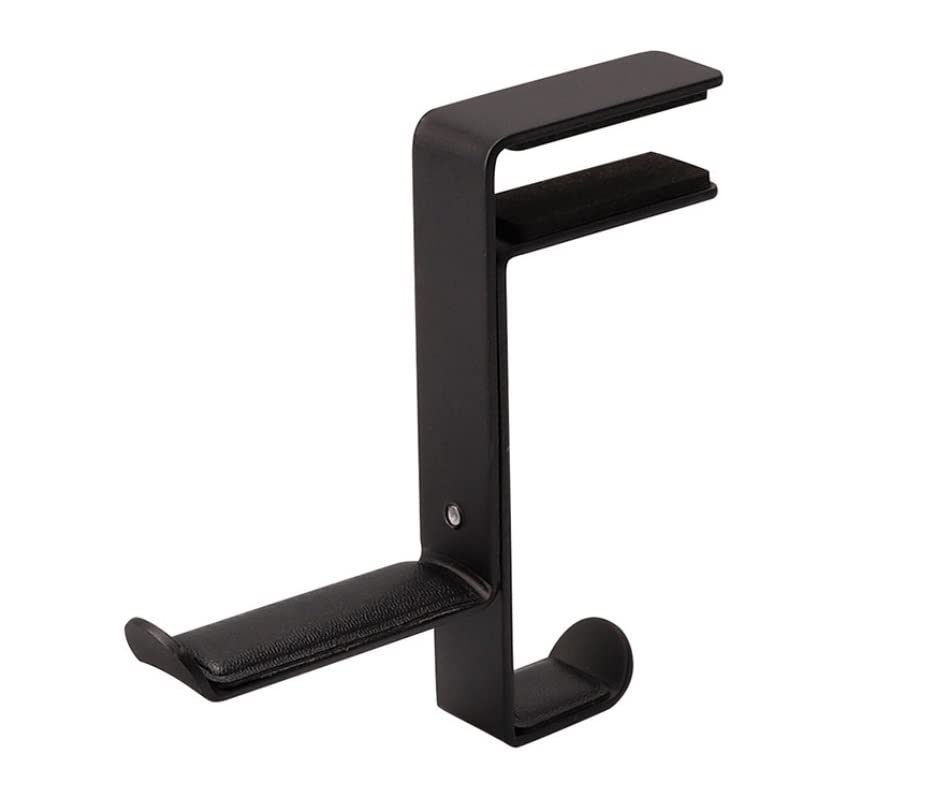 Premium Metal Headphone Stand with PU Leather Pad - Adjustable Desk Clip Hook Holder for Headset, Earphones - Perfect for Gaming, Office, Home Use (Black)