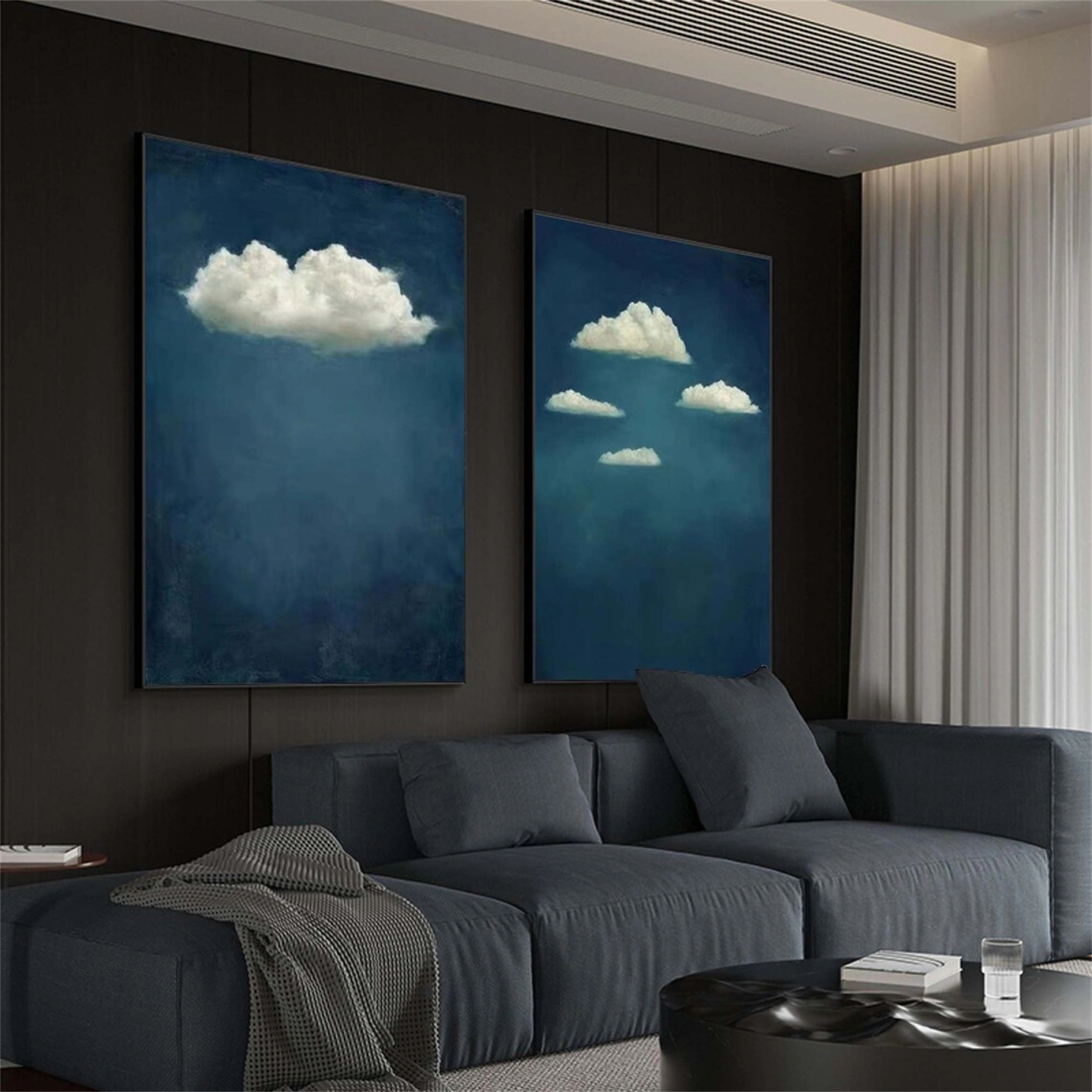 Ocean and Sky Painting Set of 2 - Handmade Canvas Wall Art for Living Room & Bedroom Decor | Coastal Beach Theme Home Office Artwork #OS106
