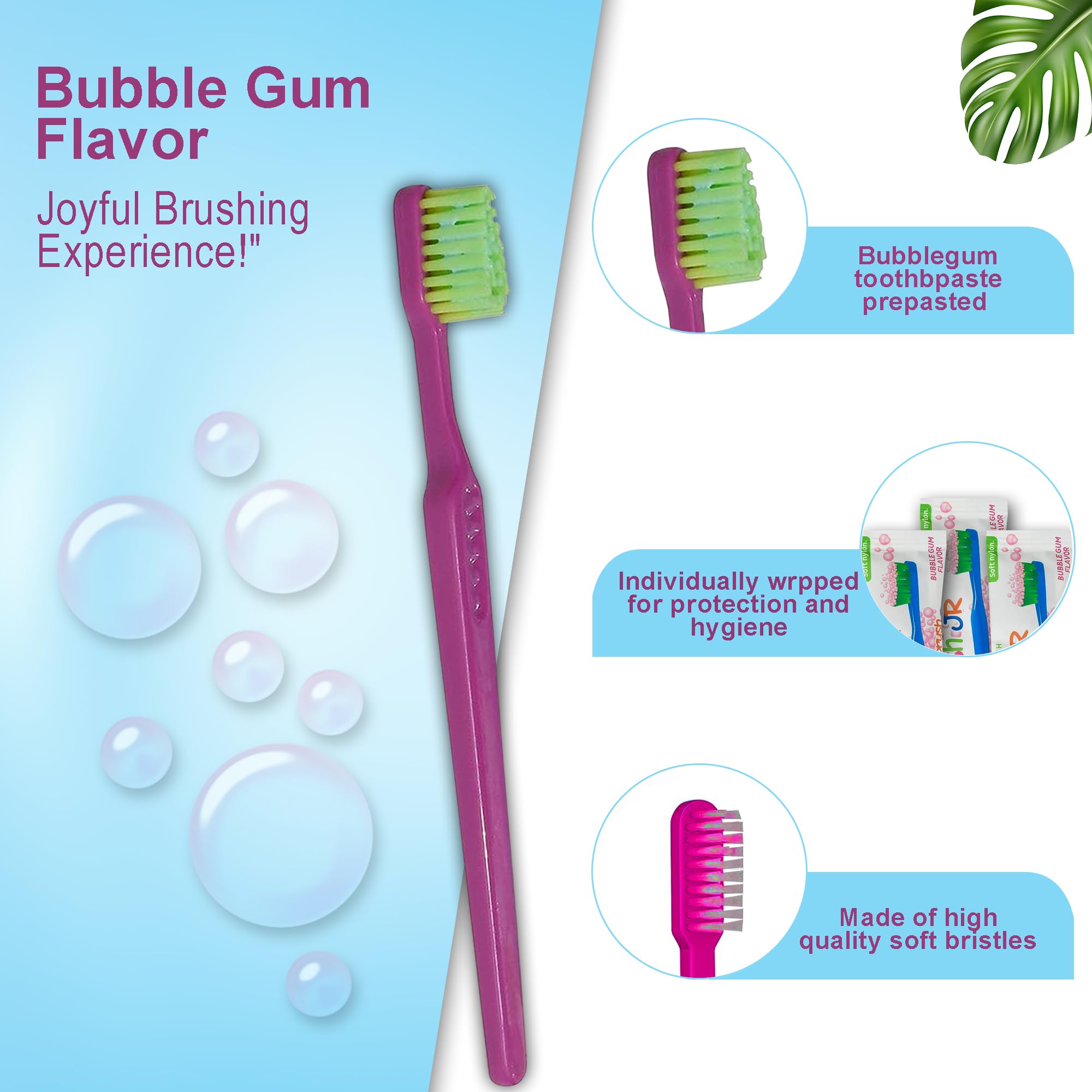 READYBRUSH JR 30 Pack Reusable Kids Toothbrushes with Bubblegum Flavor Prepasted Toothpaste - Individually Wrapped Bulk Toothbrushes for School, Camp, Travel - Made in USA | Perfect for Kids Oral Care, Classroom Supplies & Emergency Kits