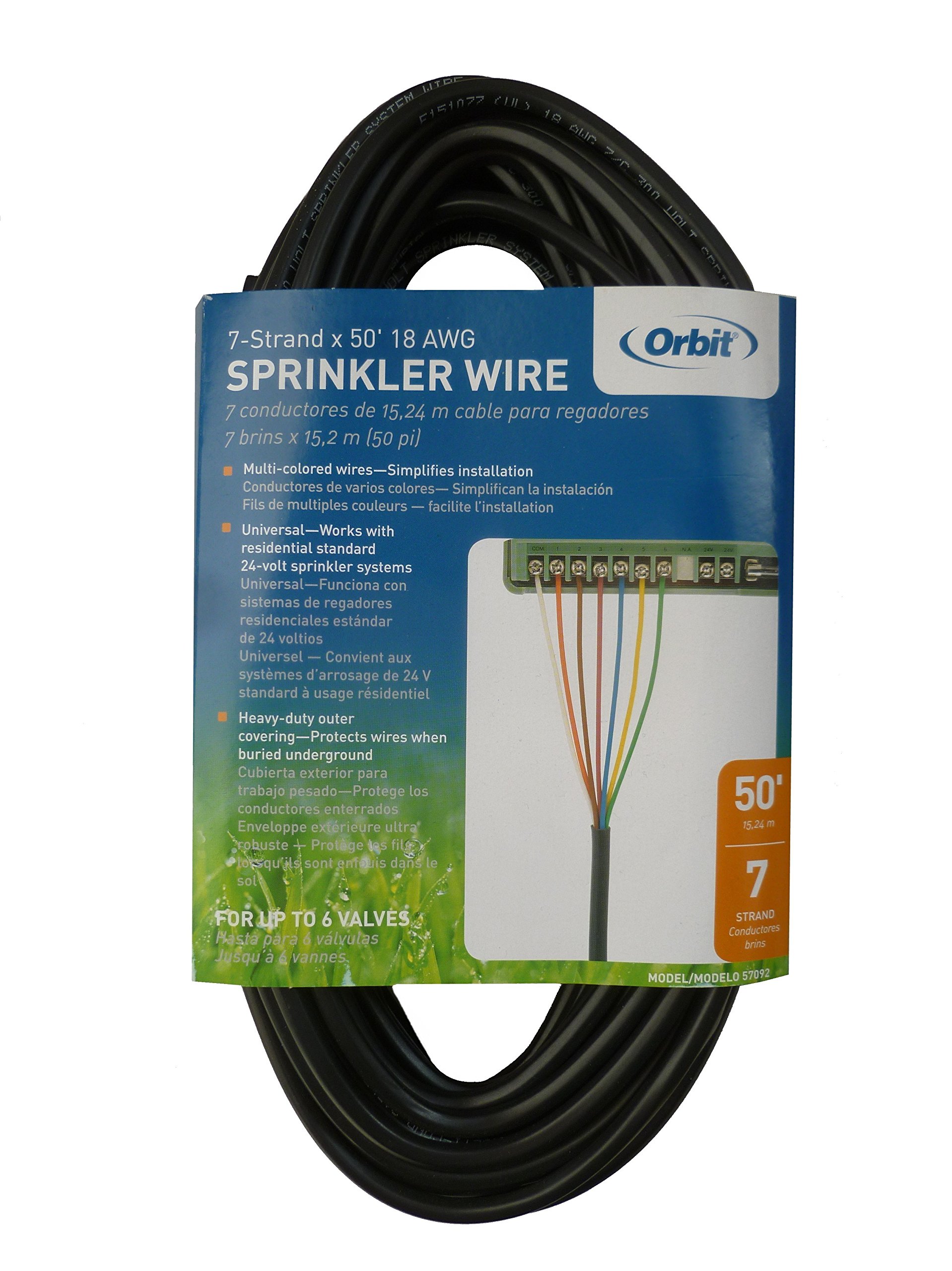 Orbit 57253 3-Valve Heavy Duty Preassembled Manifold & 57092 7-Strand 50' Green Sprinkler Wire - Perfect for Lawn Irrigation Systems and Automatic Watering Solutions