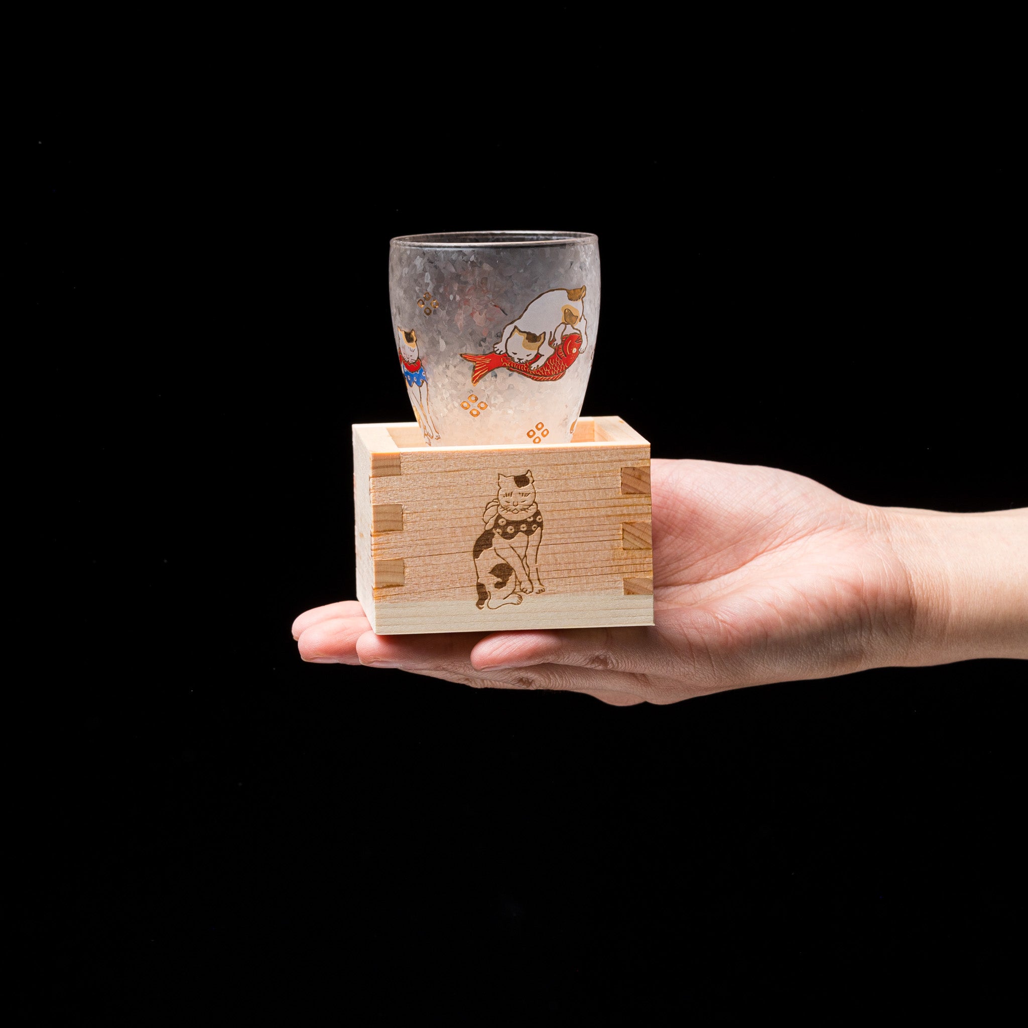 Lucky Animals Masu Sake Cup - Traditional Japanese Wooden Masu Cup with Cat Design | Perfect for Sake Tasting, Gifts & Japanese Cultural Events