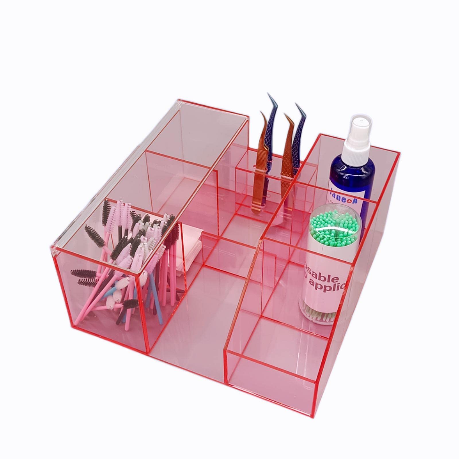 Acrylic Eyelash Extension Organizer with Tweezers Holder - Transparent Pink Beauty Tool Storage Box for Lash Artists & Home Salons | Perfect for Professional Lash Techs & DIY Beauty Enthusiasts