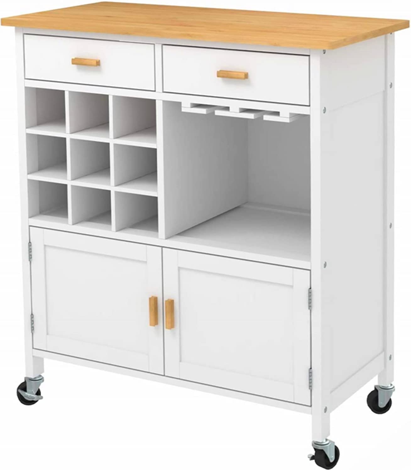Goujxcy Rolling Kitchen Island with Storage - Mobile Kitchen Cart with Drawer, Door Cabinet & Open Shelf, Large Trolley for Dining Room, Perfect for Small Spaces & Home Organization