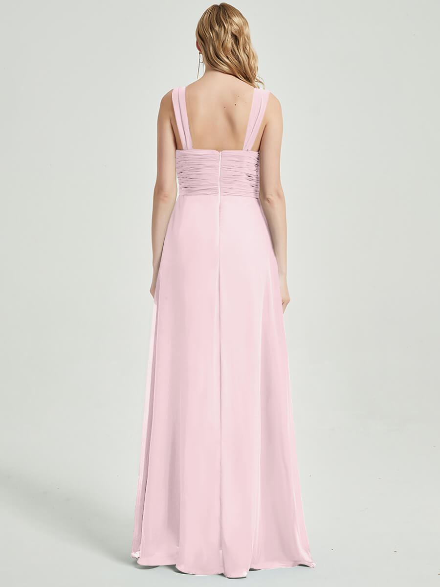 Elegant Sweetheart Neckline A-Line Floor-Length Chiffon Bridesmaid Dress with Blush Straps - Perfect for Weddings, Formal Events & Special Occasions