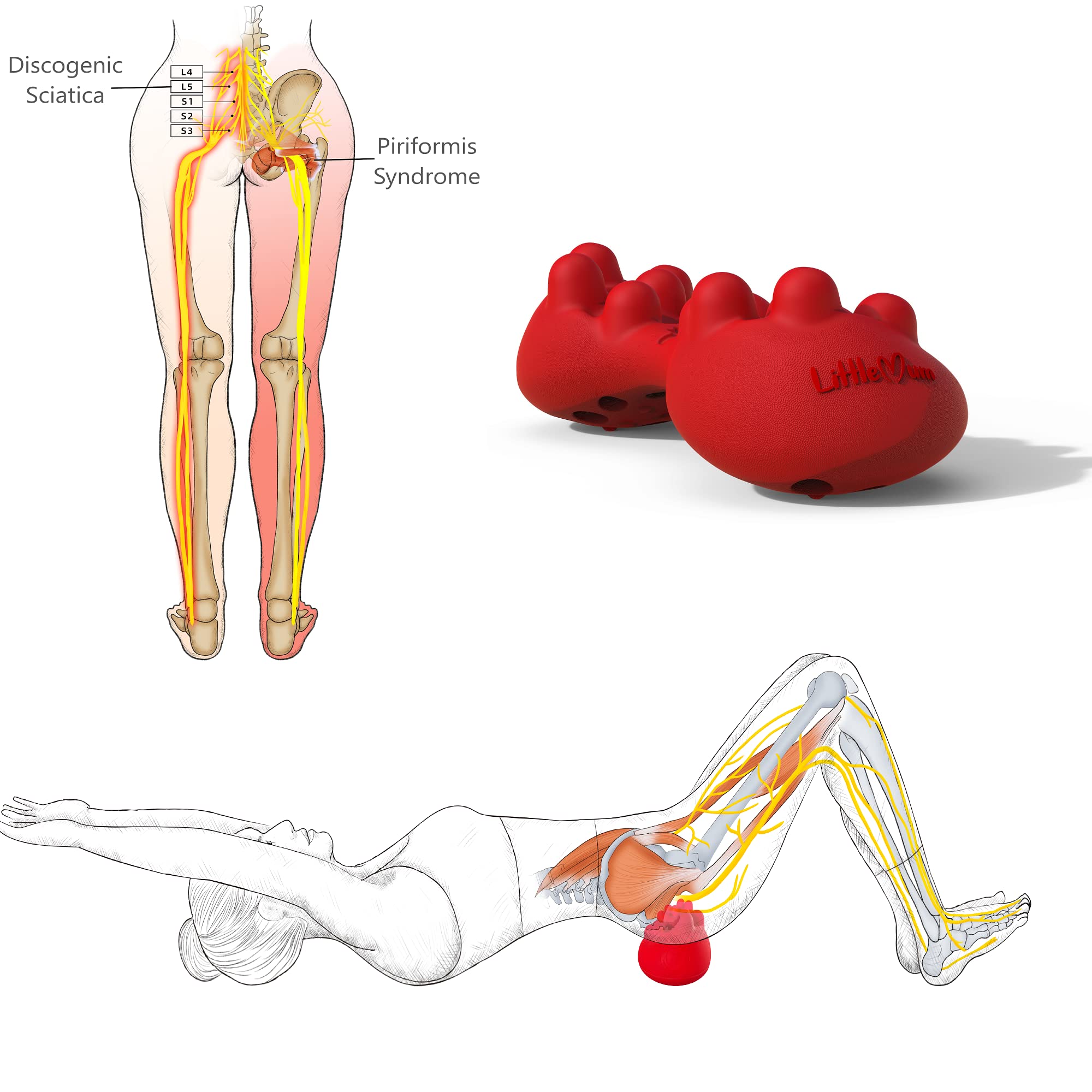 Trigger Point Massager for Back & Glutes - Myofascial Release Tool for Piriformis Syndrome, Back Knots & Muscle Pain Relief - Perfect for Office Workers, Athletes & Home Use