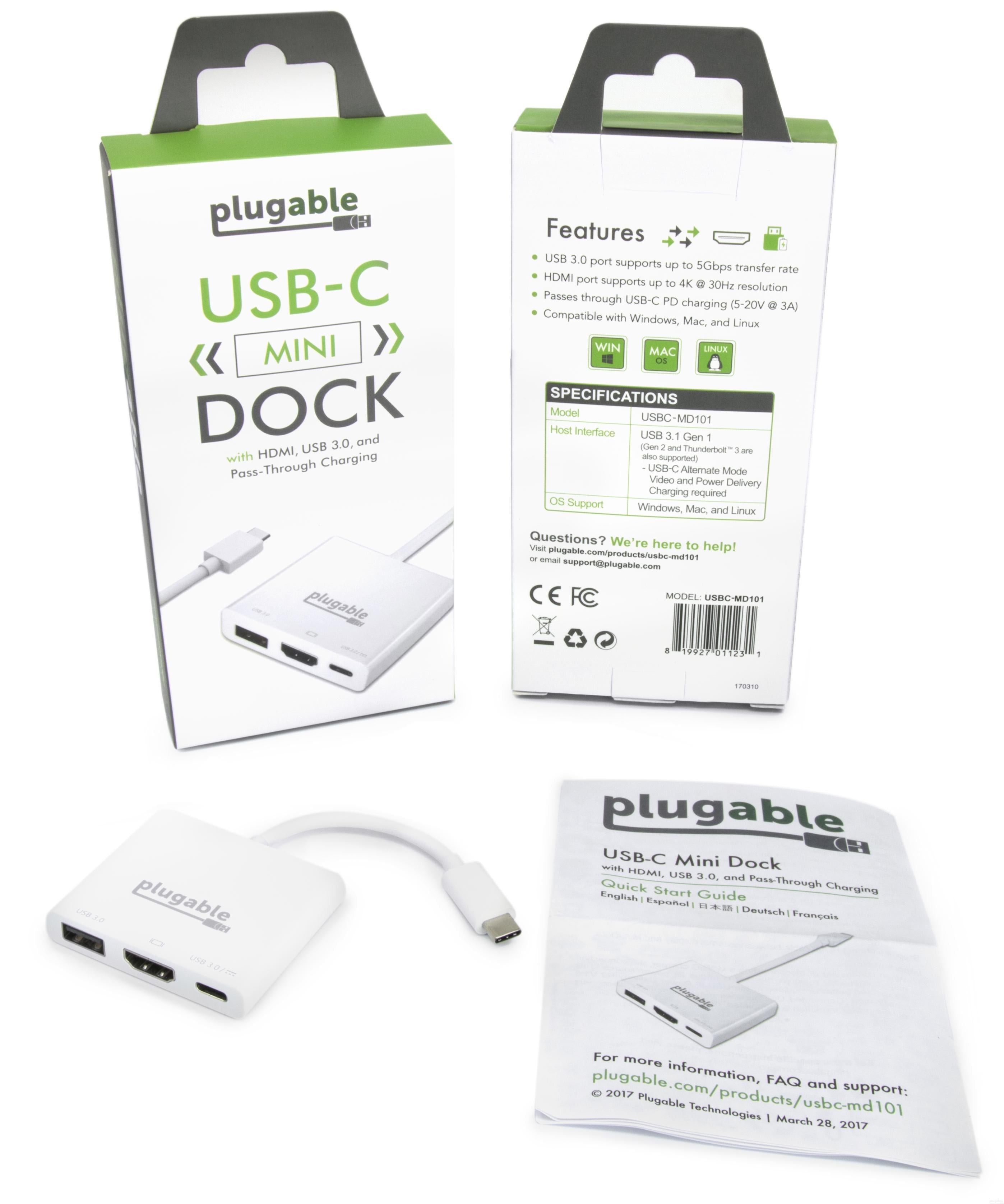 Plugable USB C Multiport Adapter with 4K HDMI, Ethernet, USB 3.0 Ports - Compact Hub for MacBook, Chromebook, Windows Laptops - Perfect for Home Office, Travel & Presentations