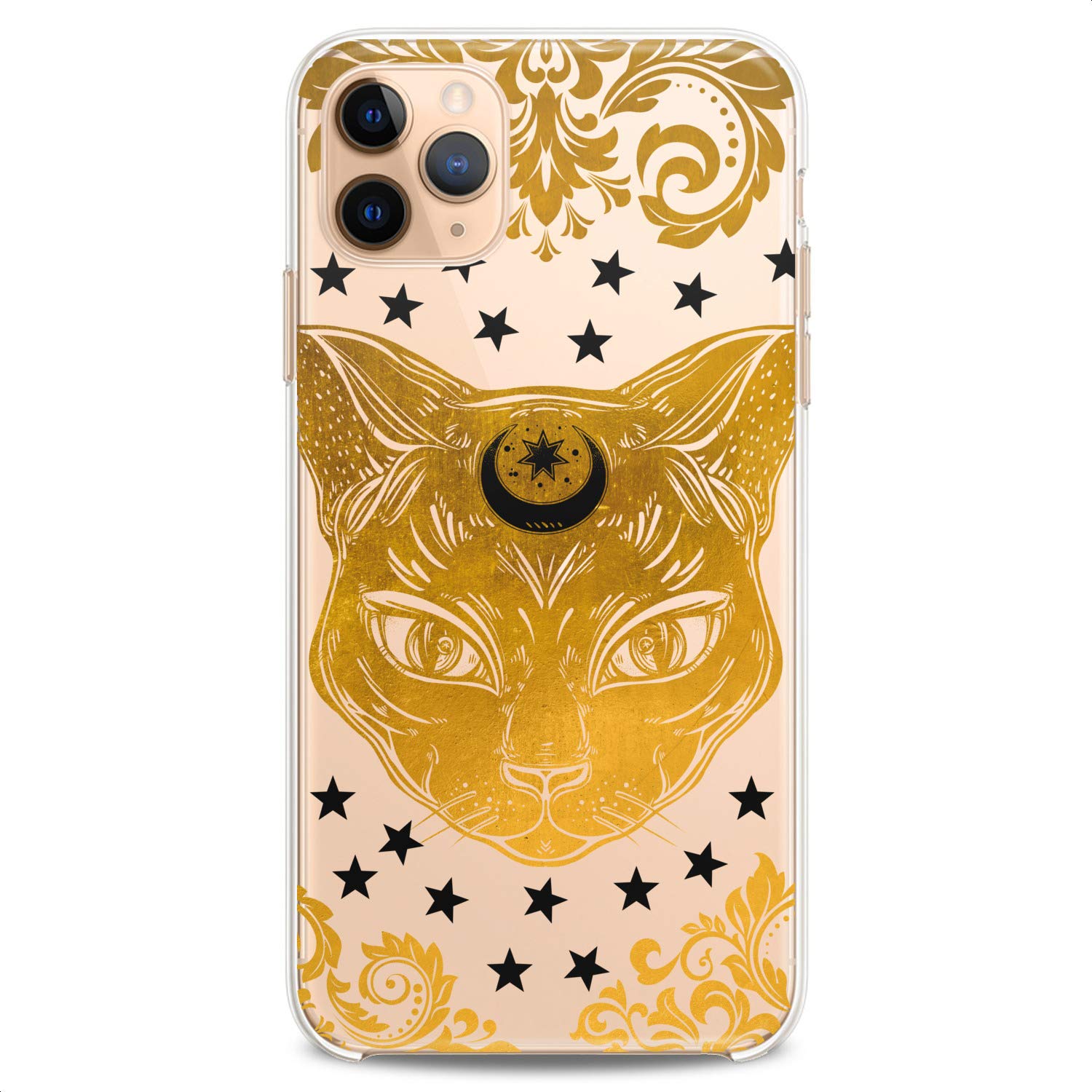 Premium TPU Phone Case for iPhone 16/15/14/13/12/11 Pro Max/Plus/Mini/XS/XR/X/8+/7/6/5/SE - Cute Cat Moon Design, Slim Clear Flexible Silicone Cover with Bohemian Style - Perfect for Girls, Teens & Women (Yellow) | Great for Daily Use, School, Work & Travel Protection