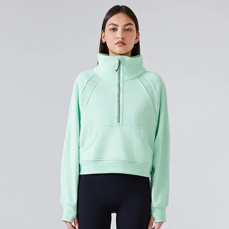 Women's Fleece Half-Zip Pullover Hoodie - Warm High Stand Collar Sports Top for Fall & Winter | Outdoor Activities, Gym Workouts & Casual Wear