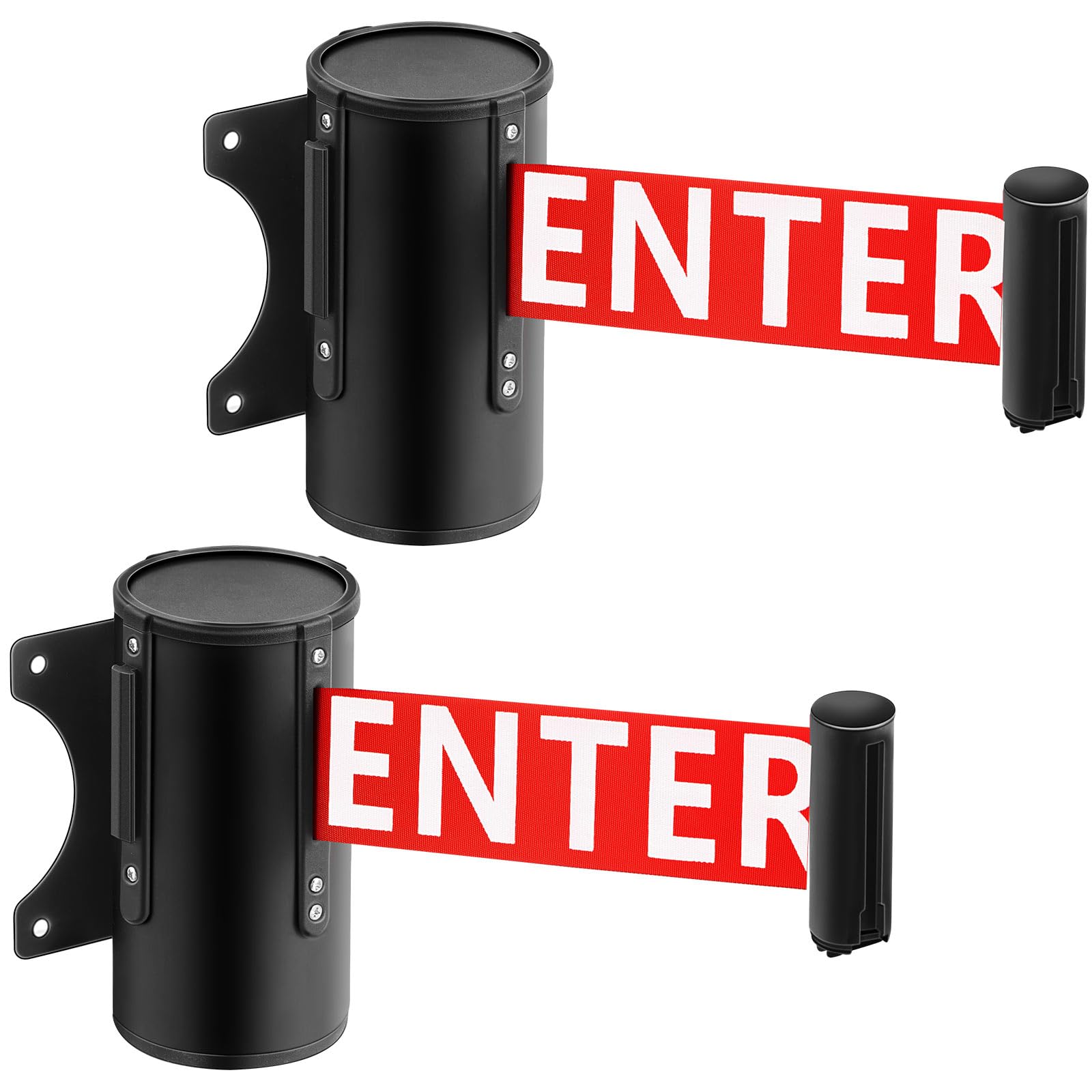 2 Pack 16ft Retractable Safety Belt Barrier with Braking System & Lock Button - Wall Mount Crowd Control Belt for Events, Queues, and Public Safety Management