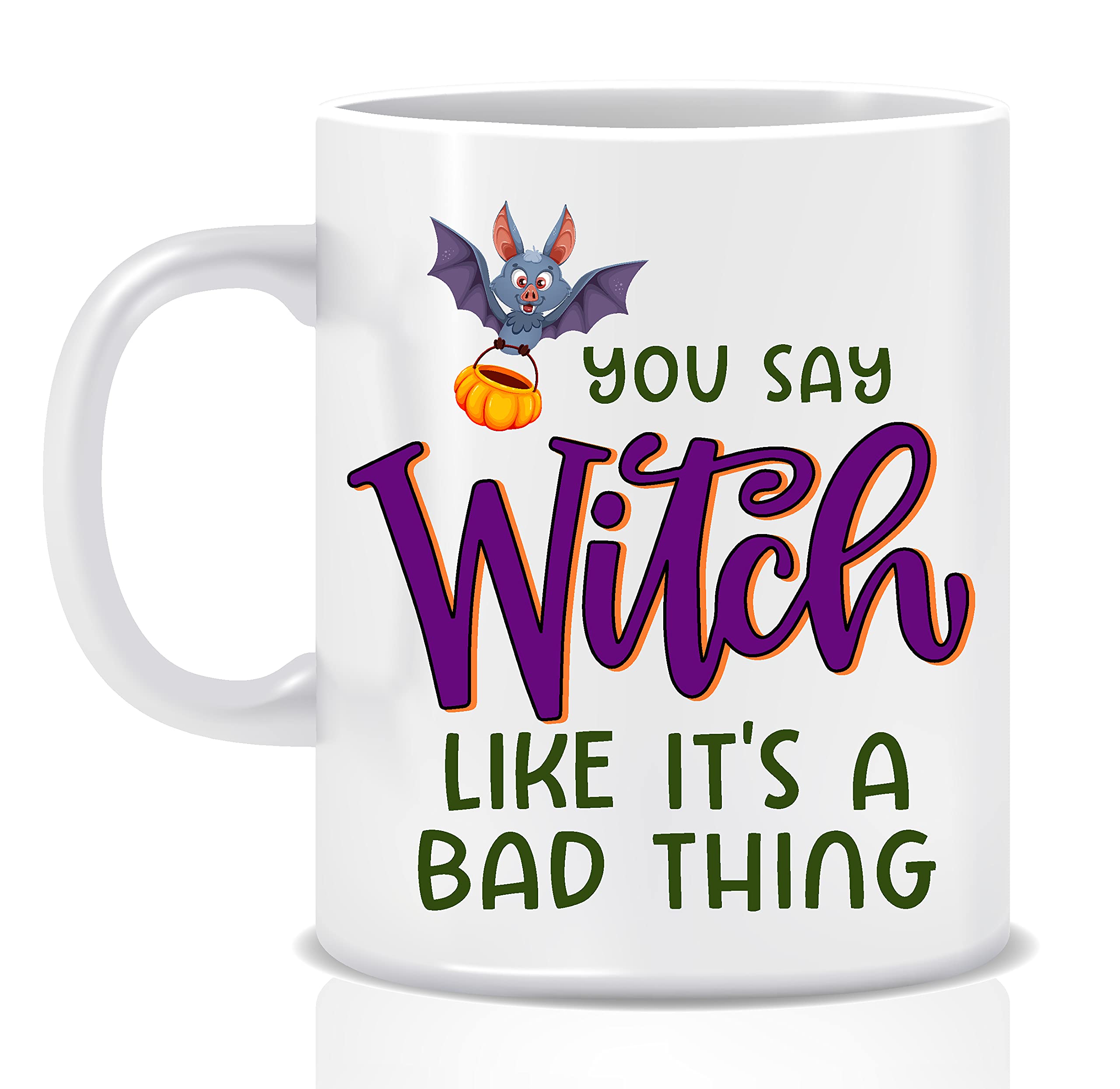 11oz Halloween Witch Ceramic Coffee Mug - Double Sided Funny Design, Microwave & Dishwasher Safe - Perfect Gift for Coffee Lovers, Halloween Party & Office Use