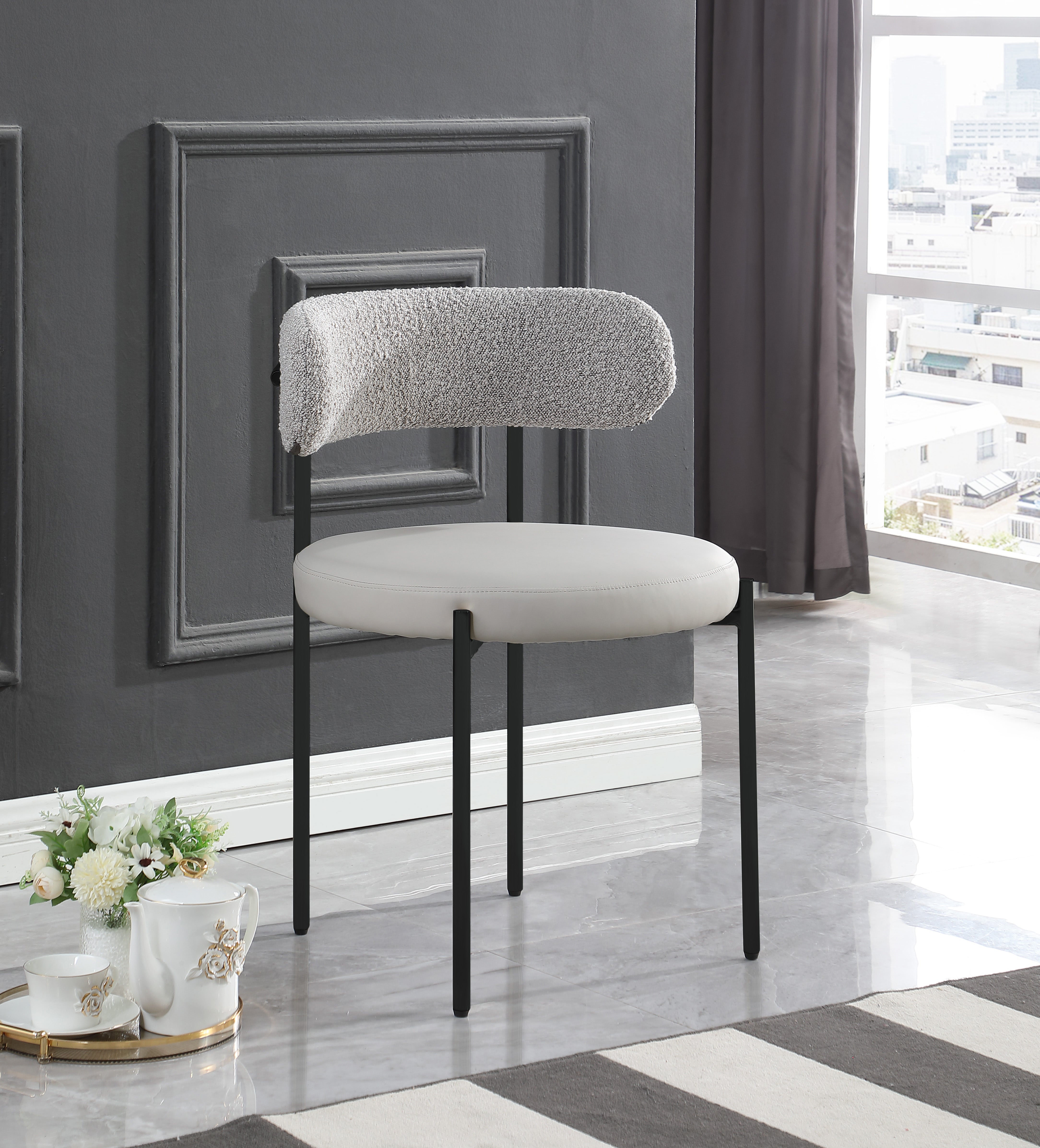 Vegan Leather & Boucle Fabric Dining Chair - Modern Comfort for Home, Office & Restaurant Use