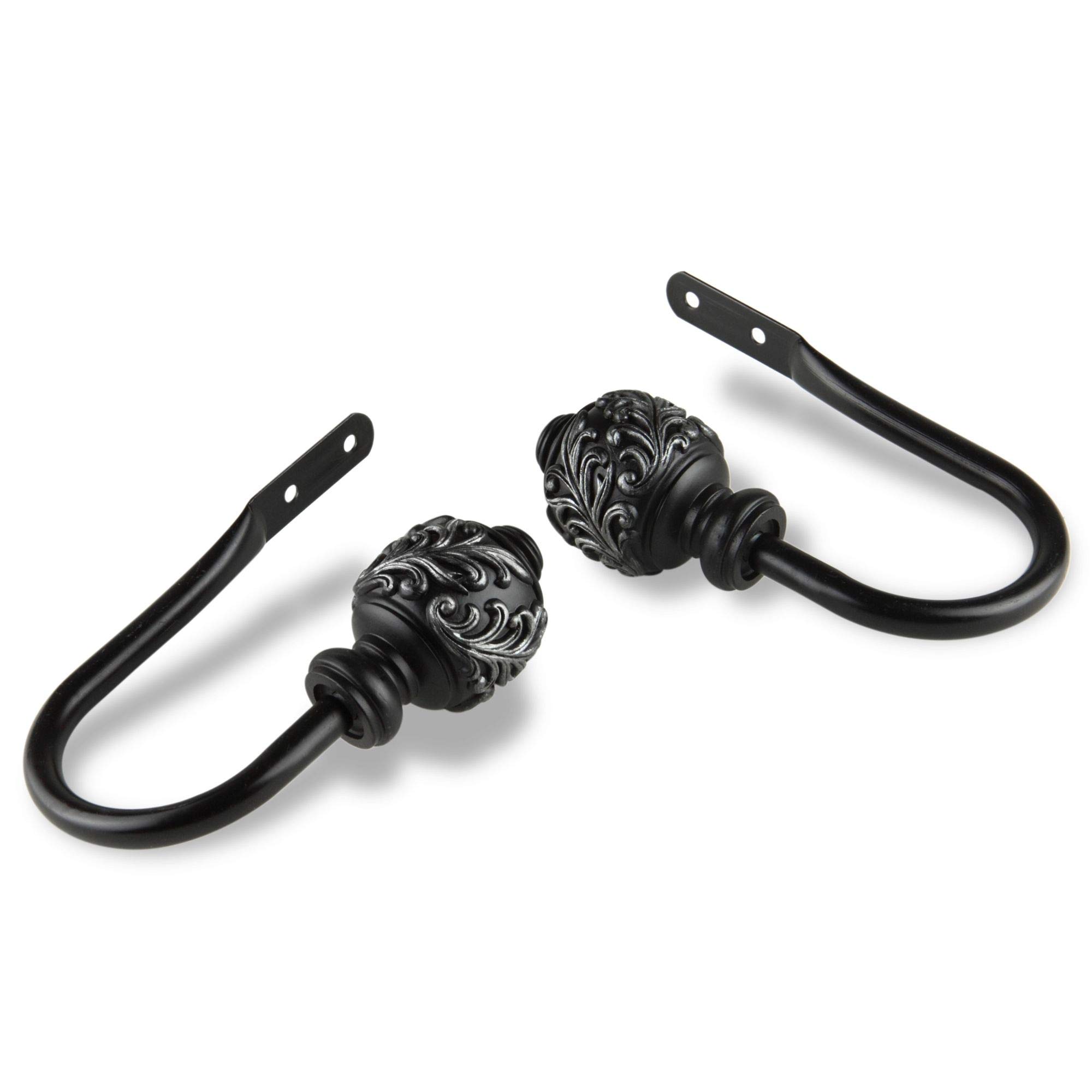Elegant Black Ivana Curtain Rod Holdback - Heavy Duty Drapery Hook for Living Room, Bedroom & Window Decor