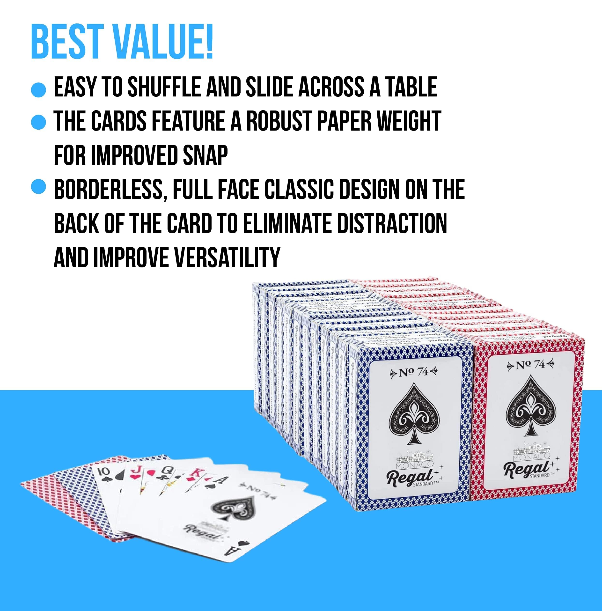 Regal Games - 24 Pack Bulk Playing Cards Set for Adults & Professionals - Standard Decks with Large Print - Perfect for Blackjack, Euchre, Canasta & Poker - Ideal for Game Nights, Travel & Casino Parties