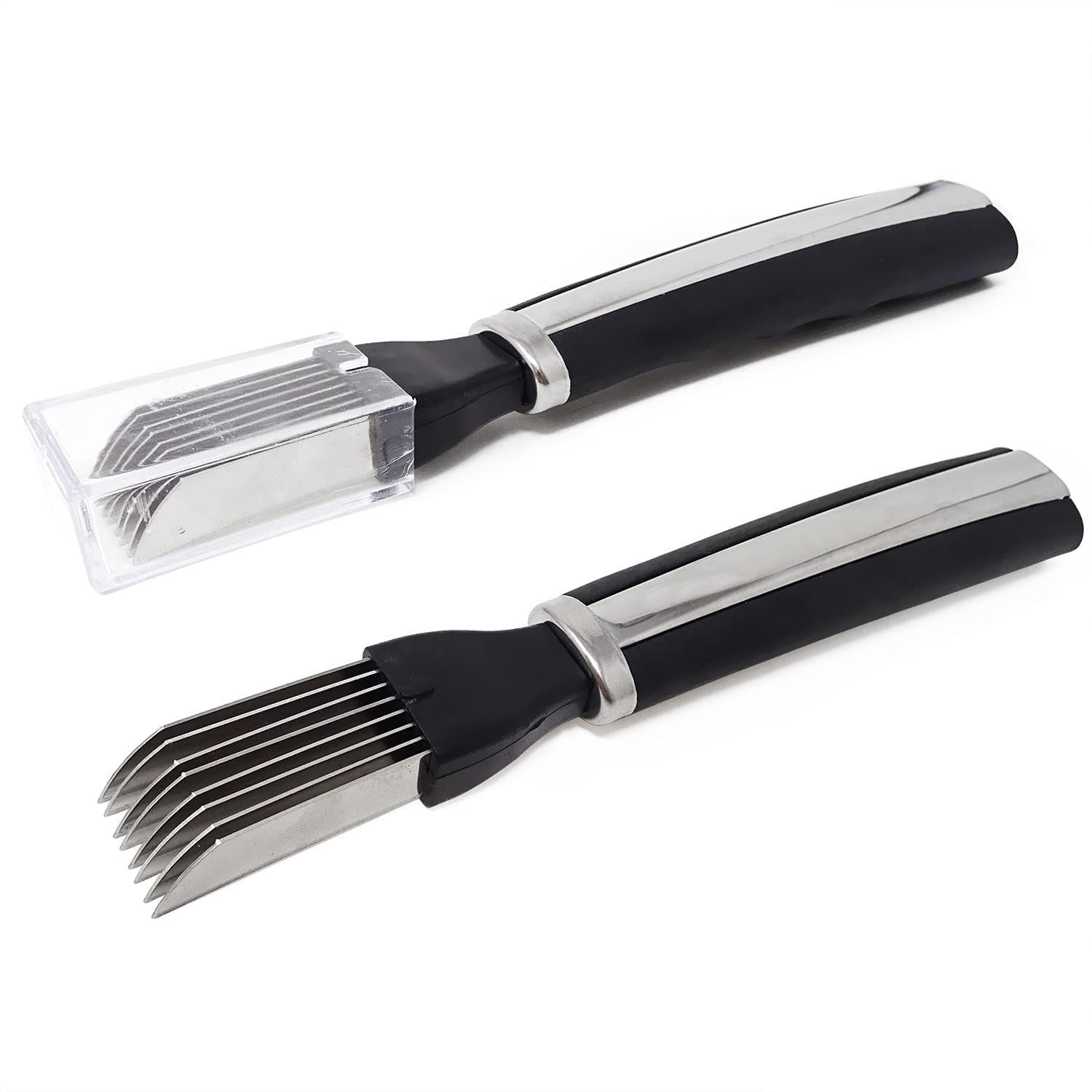 Honbay Stainless Steel Scallion & Garlic Cutter - 1PC Kitchen Chopper Tool with Cover | Fast Food Slicer for Herbs, Vegetables & Garnishes | Perfect for Meal Prep, Salad Making & Asian Cooking